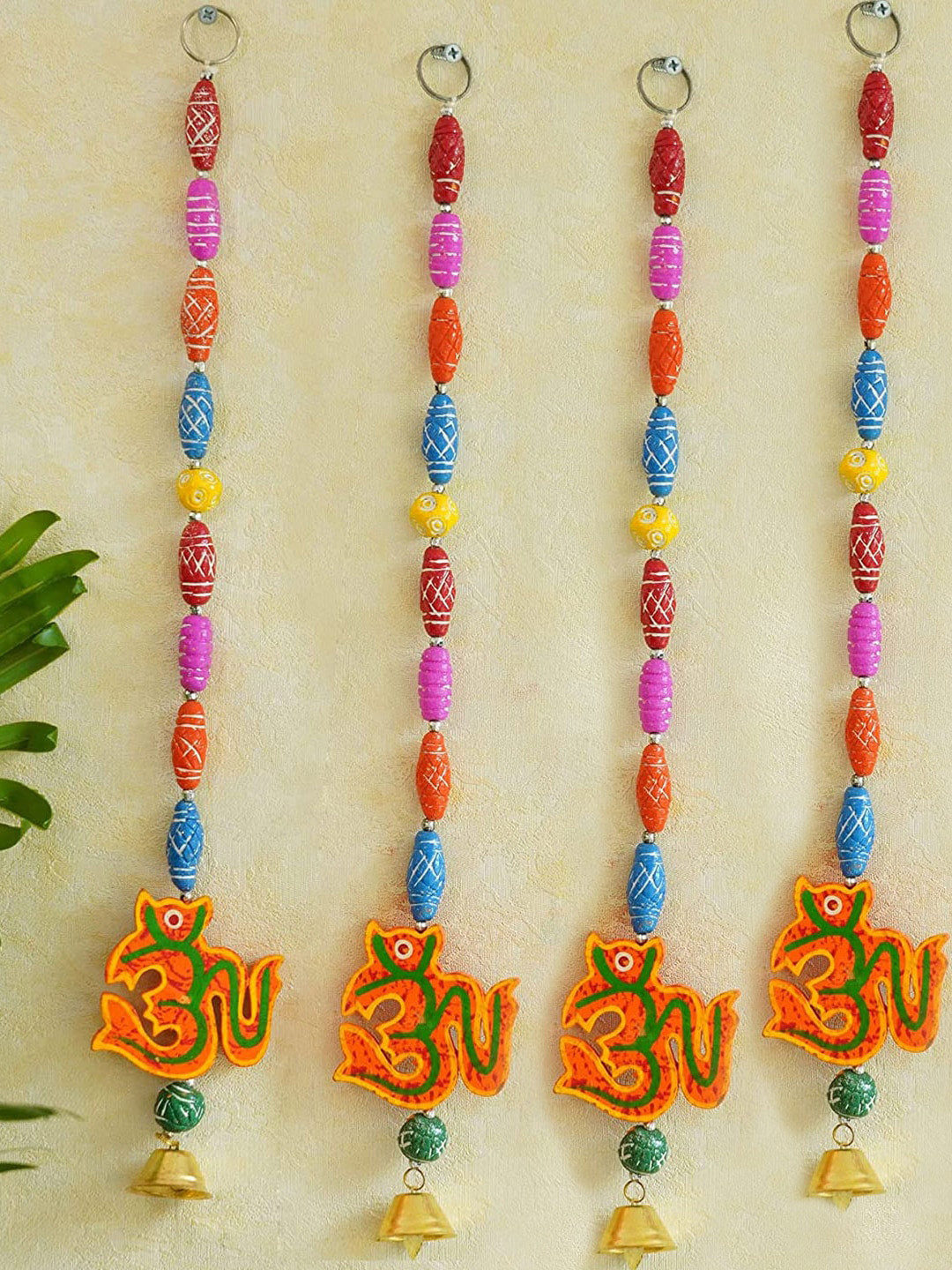 TIED RIBBONS Set of 4 Om Wood Ethnic Motifs Matte Hall 4Pcs Spiritual Wall Decor-18.5In