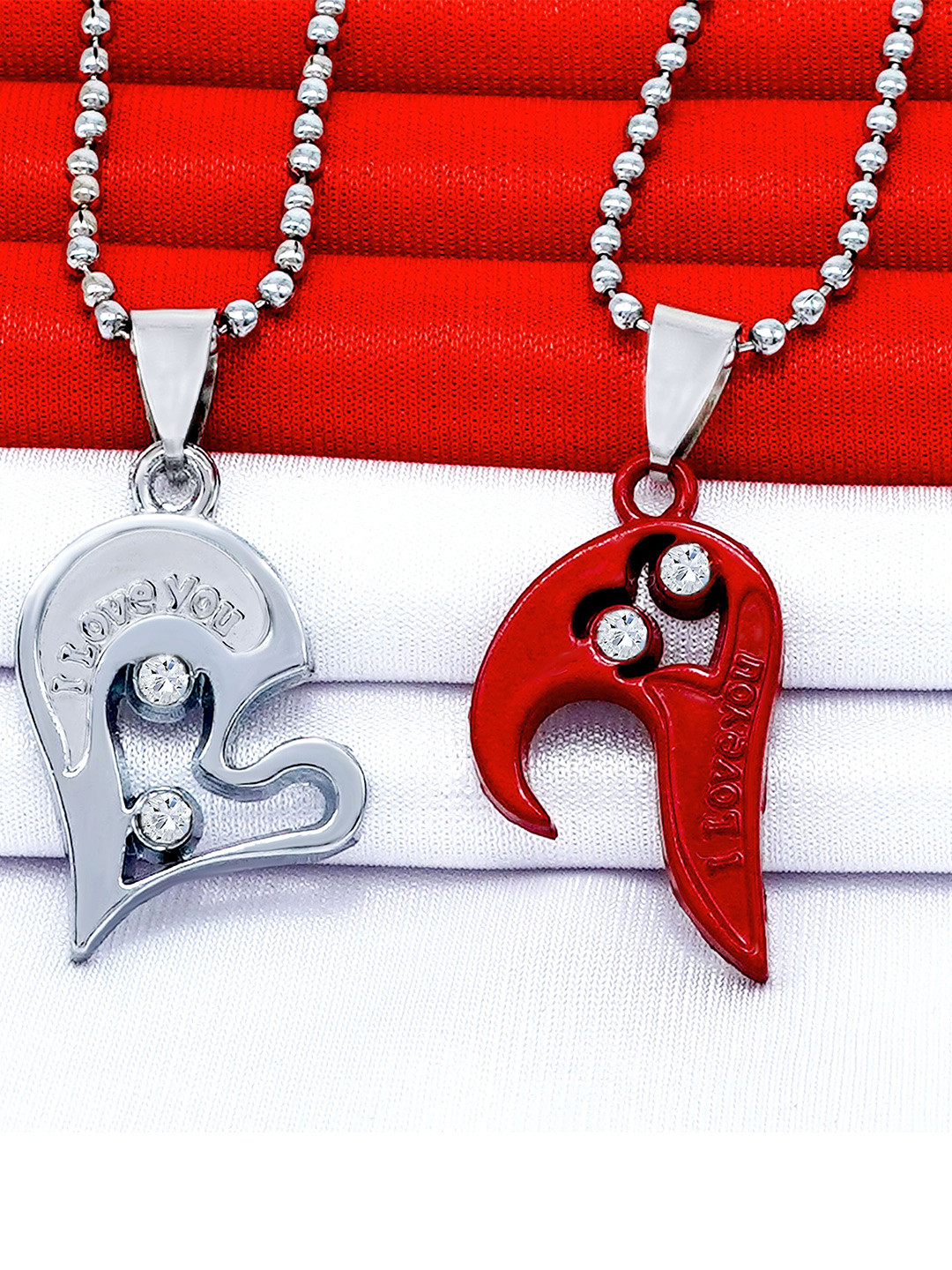 Fashion Frill Unisex Silver-Toned & Red Silver-Plated Chain