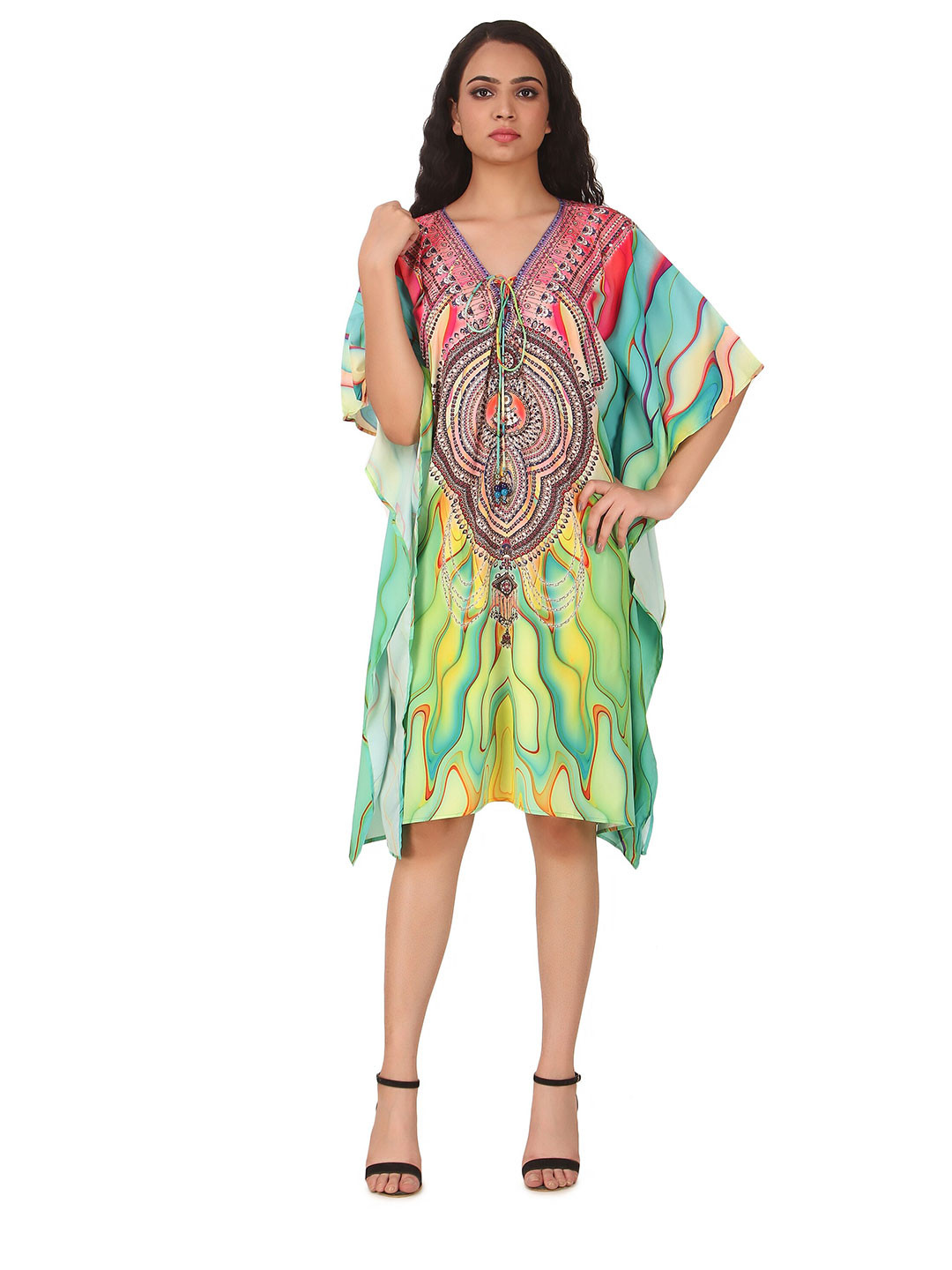 Rajoria Instyle Women Multicoloured Georgette Ethnic Kaftan Dress