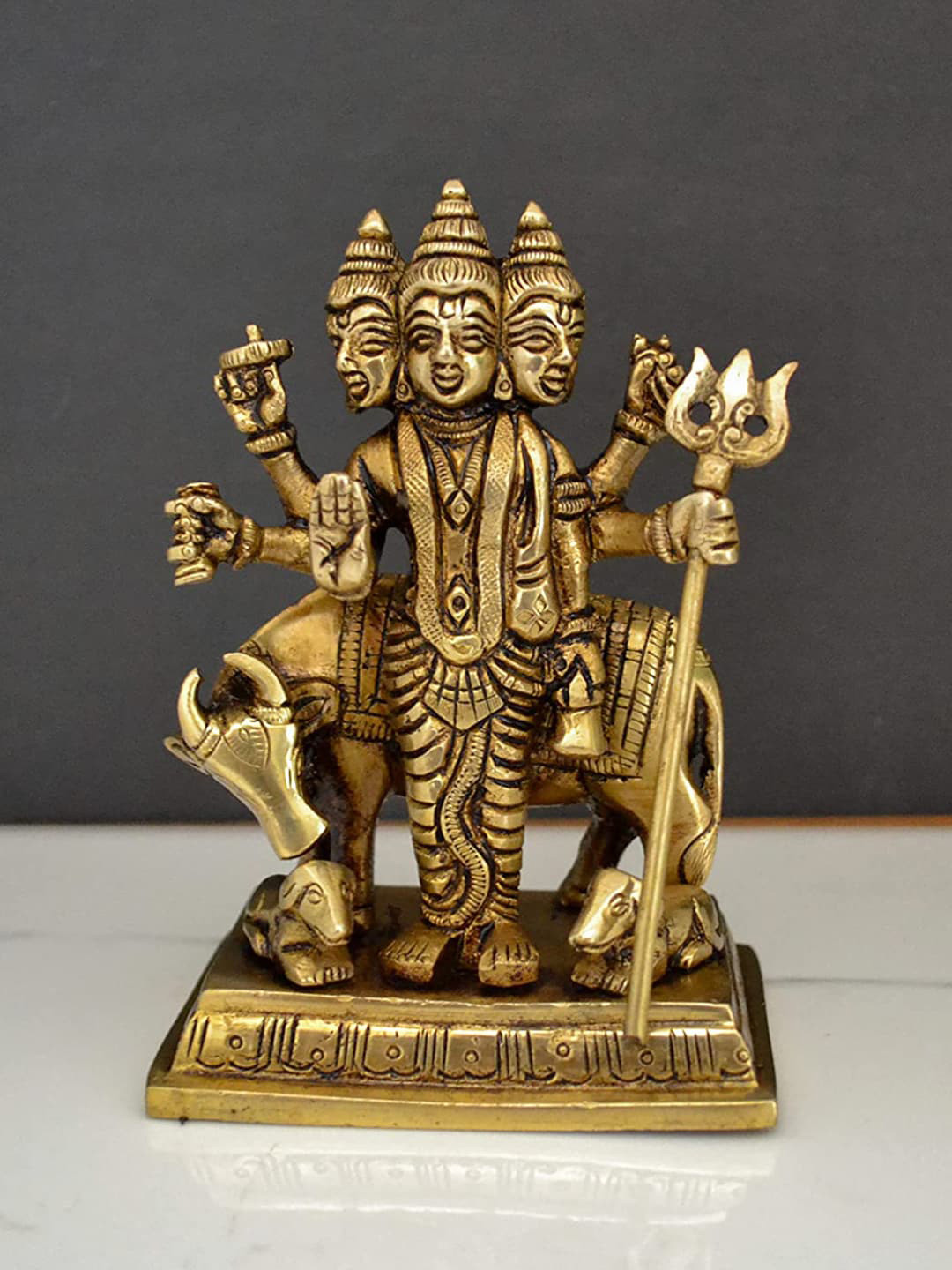 CraftVatika Lord Dattatreya Bhagwan Multicoloured Brass Metallic Prayer Room Medium Showpiece - 4.9 Inches