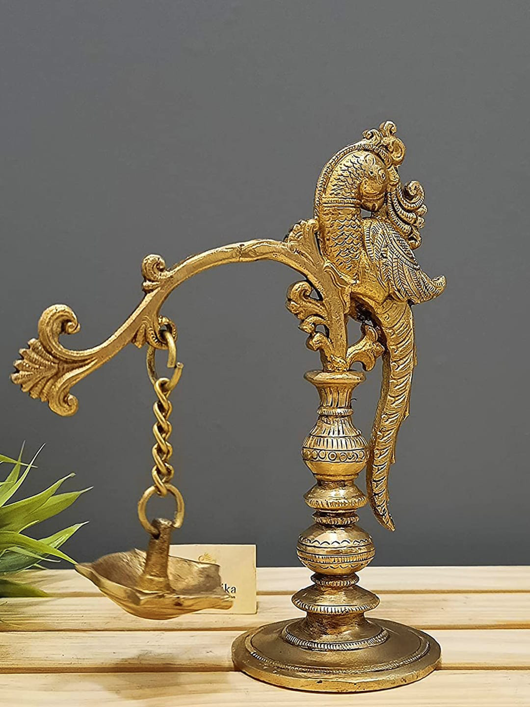 CraftVatika Peacock Hanging Diya Gold Brass Metallic Living Room Lights Medium Showpiece - 7 Inches