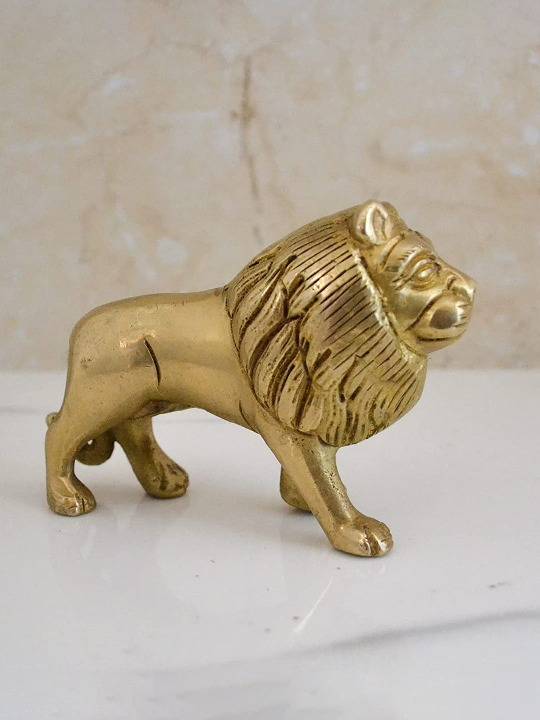 CraftVatika Lion Gold Brass Metallic Living Room Medium Showpiece - 3 Inches