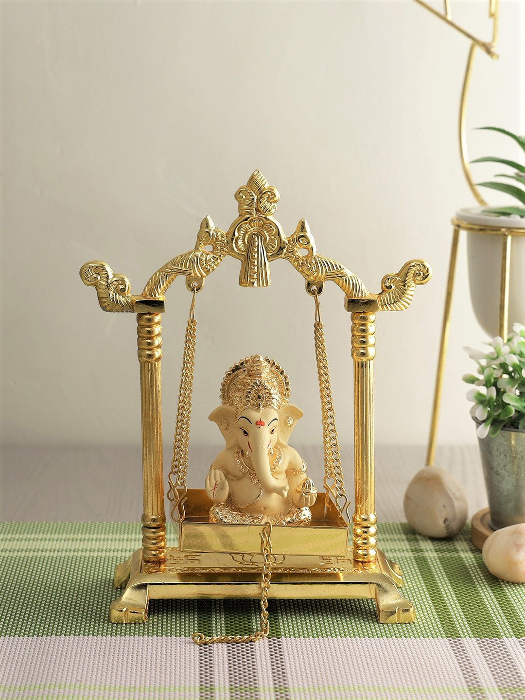 CraftVatika Lord Ganesh Gold Aluminium Metallic Prayer Room Set of 2 Medium Showpieces - 8 Inches