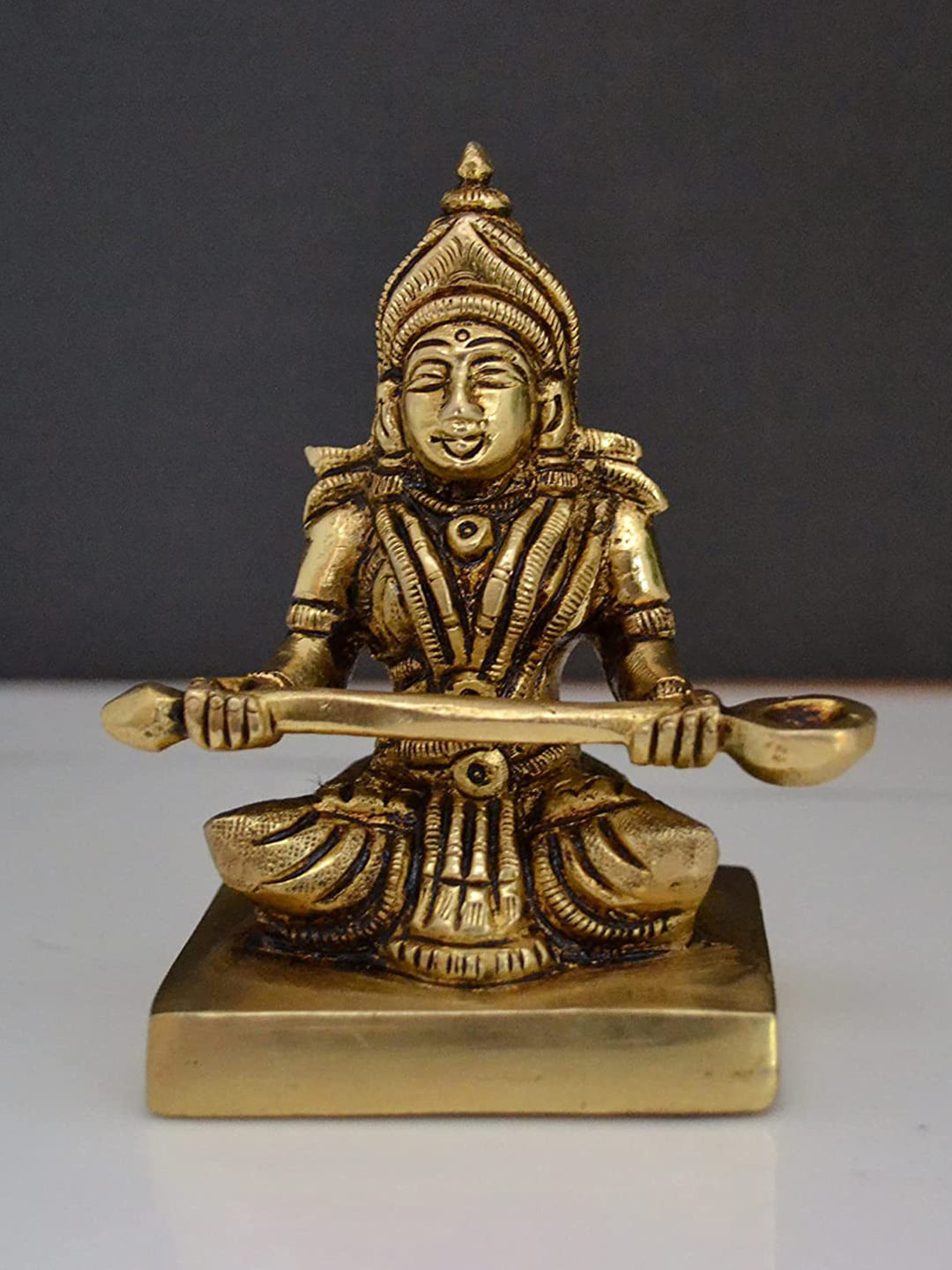 CraftVatika Goddess Devi Annapurna Gold Brass Metallic Prayer Room Small Showpiece - 3.9 Inches