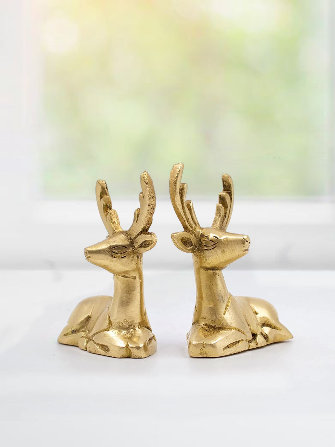 CraftVatika Gold Toned 2 Pieces Deer Figurine Showpieces