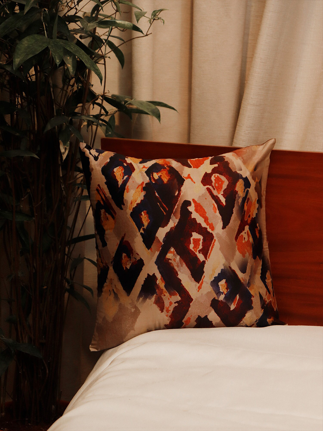 ZEBA Coffee Brown Abstract Square Cushion Covers