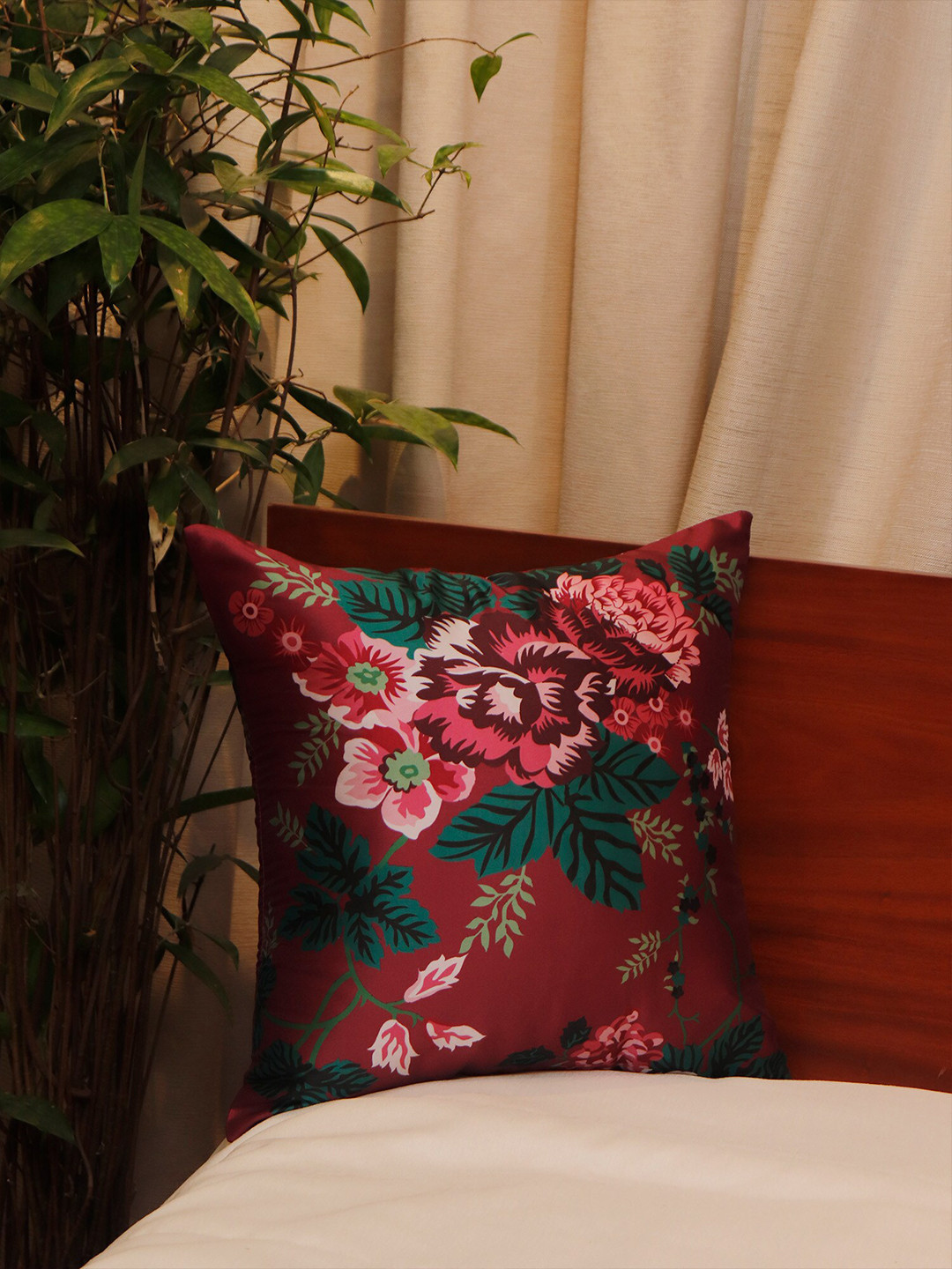 ZEBA Red & Green Floral Square Cushion Covers