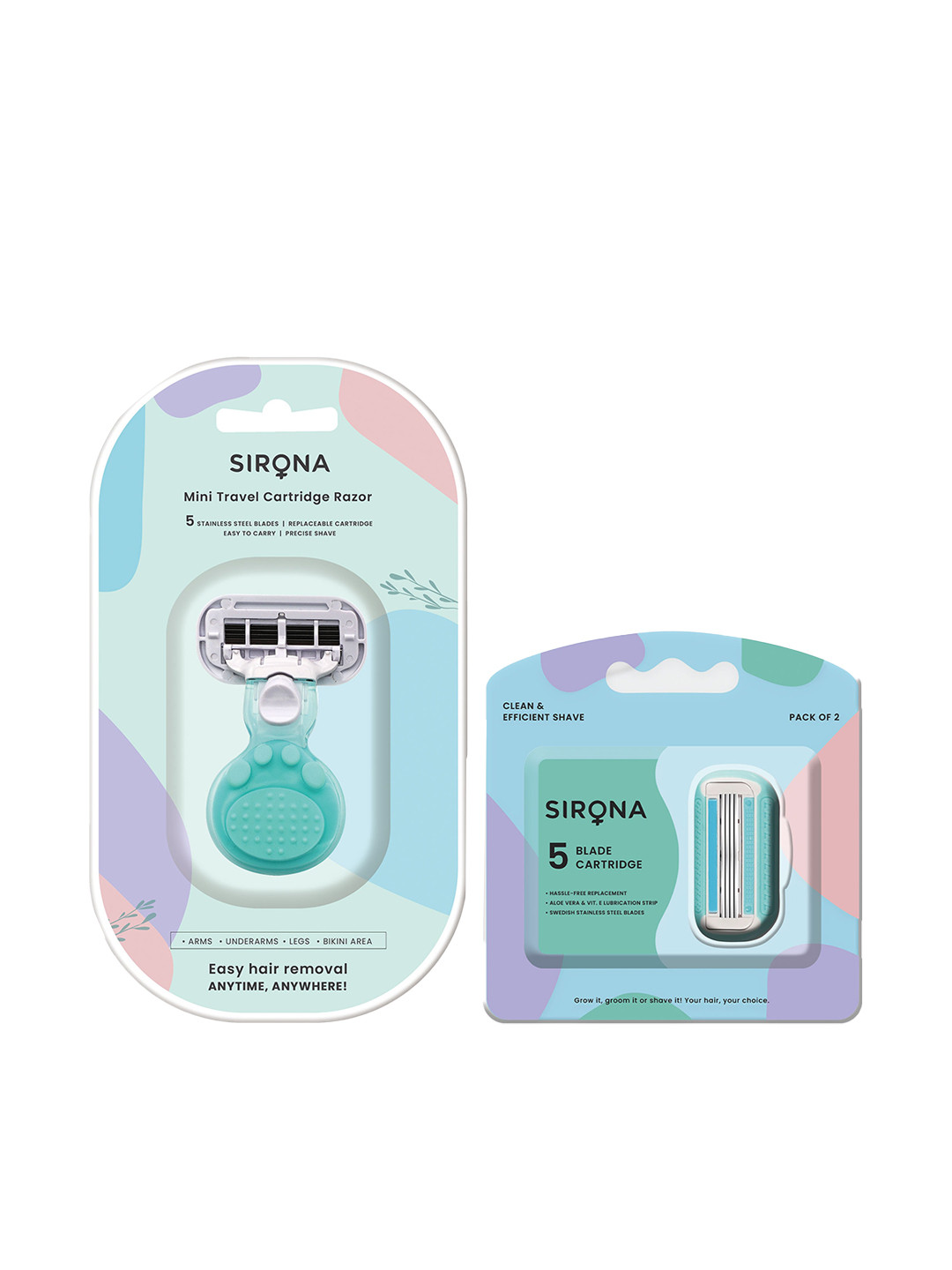 Sirona 5-Blade Mini Travel Cartridge Hair Removal Razor with 2 Razor Cartridges Refills