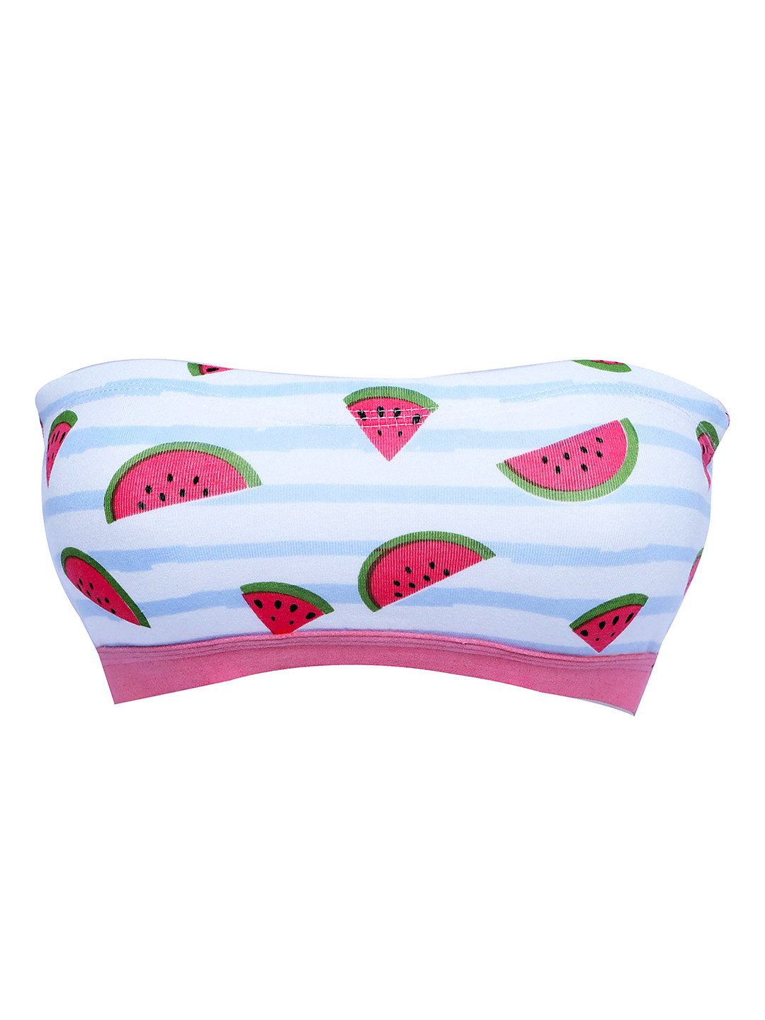 DChica Pink & White Watermelon Print Strapless Bra For Girls