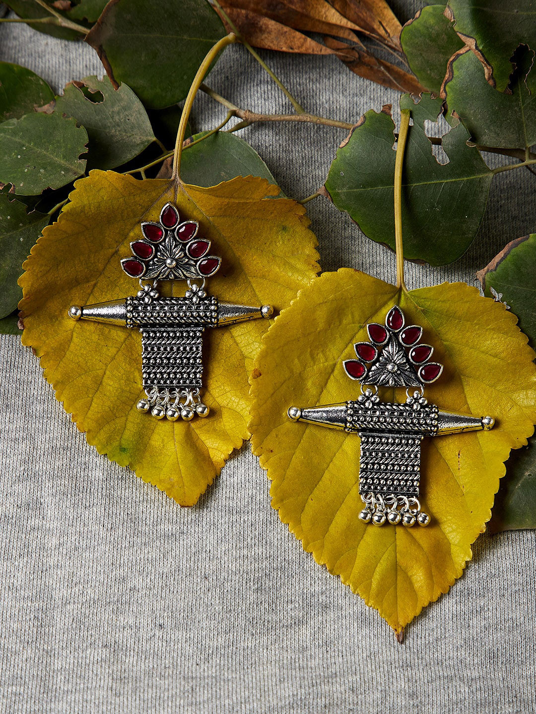 PANASH Silver-Toned Spiked Drop Earrings