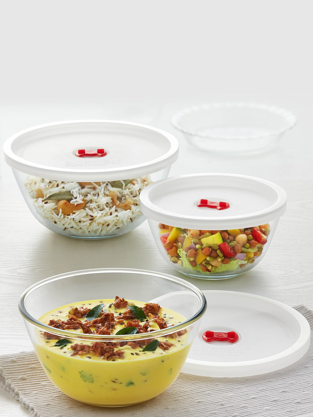 BOROSIL Set Of 3 Transparent Glass Mixing & Serving Bowl