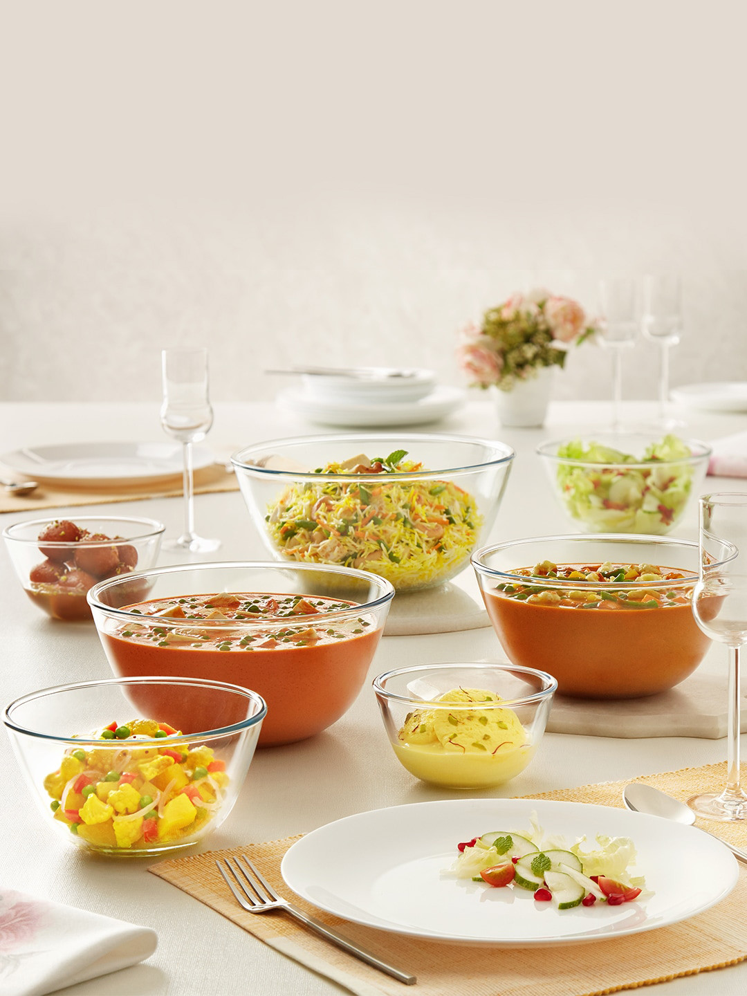 BOROSIL Set of 2 Transparent Solid Glass Mixing & Serving Bakeware Bowls