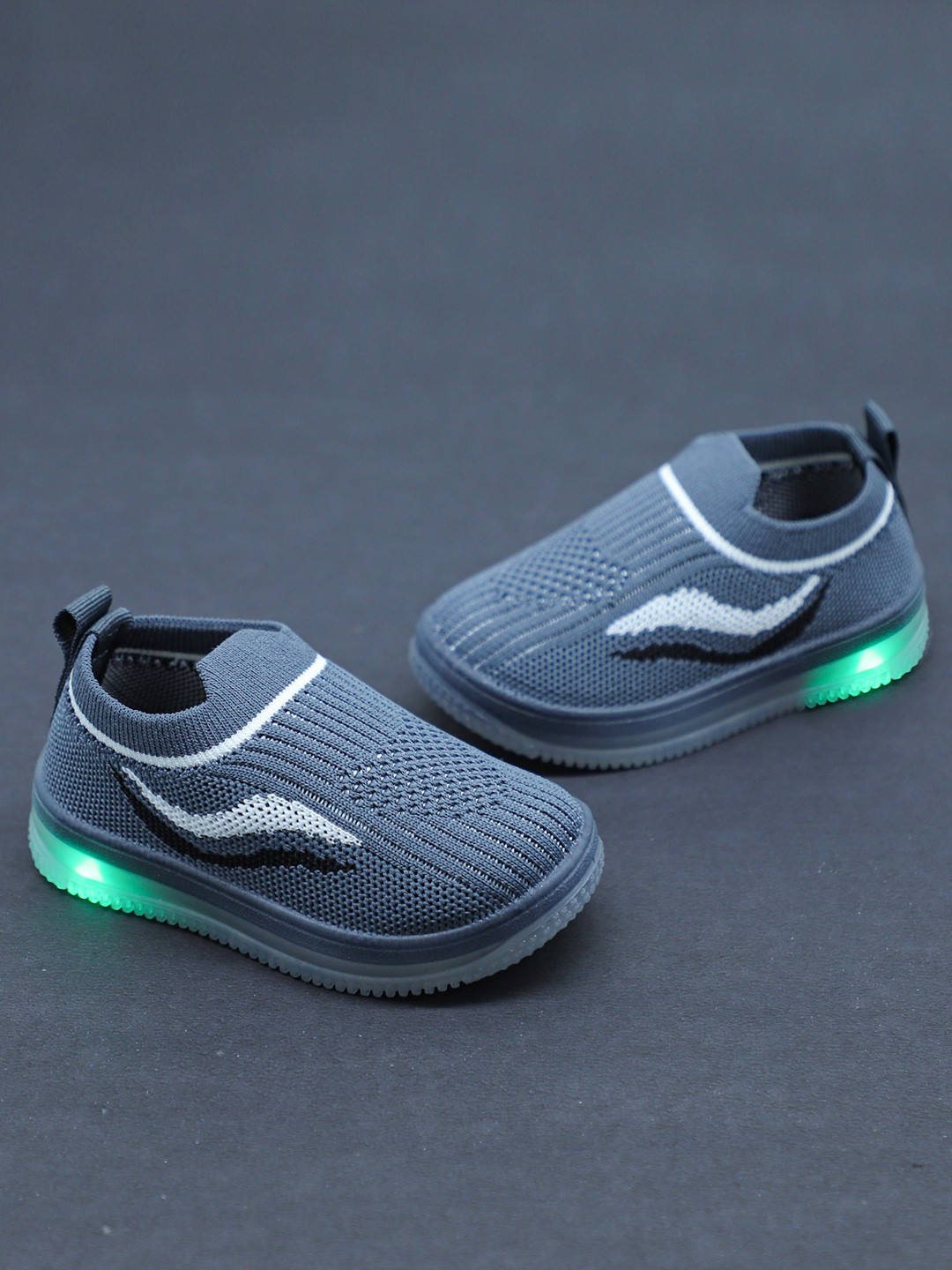 FEETWELL SHOES Unisex Kids Charcoal Woven Design Slip-On Sneakers