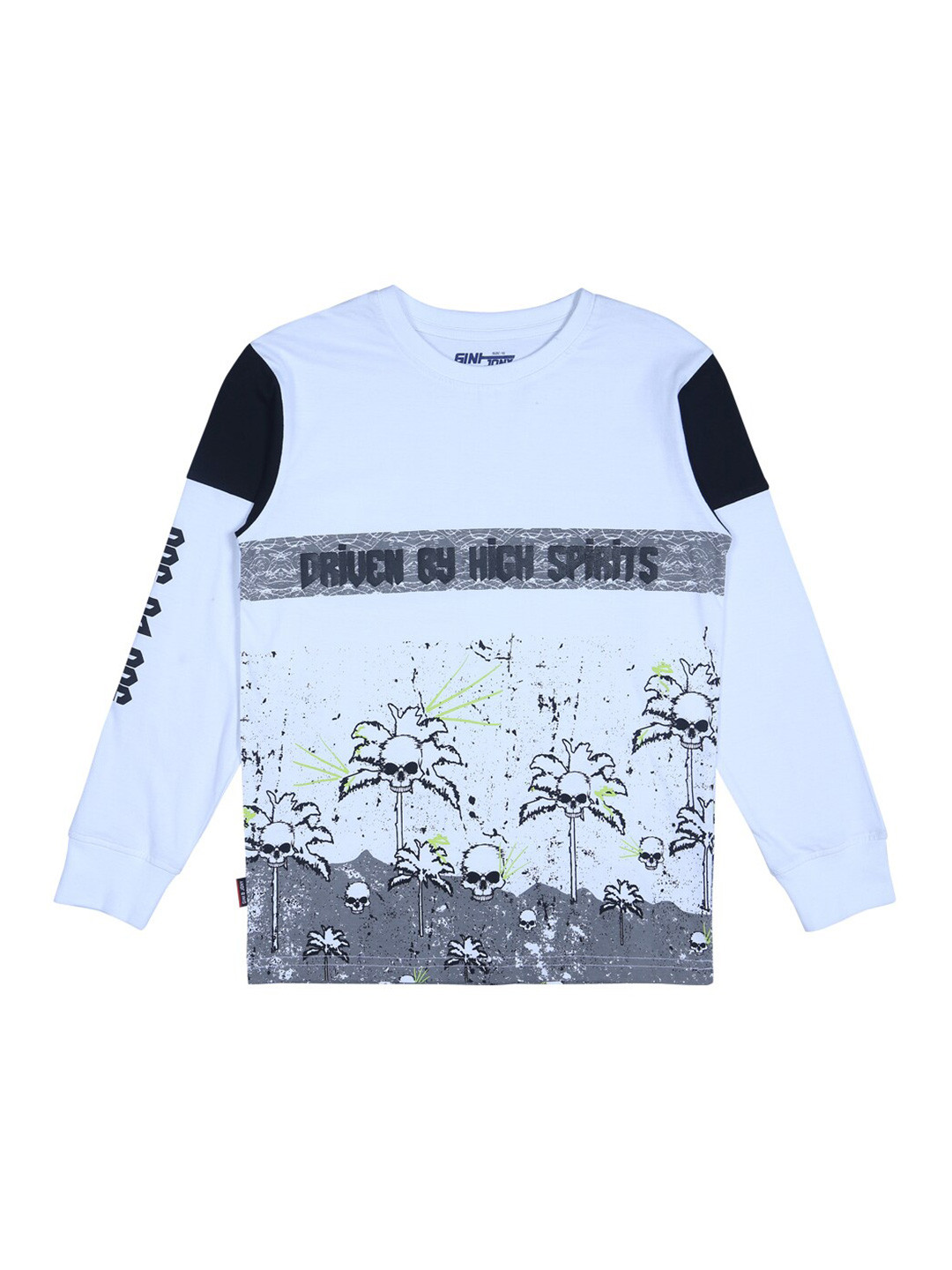 Gini and Jony Boys White & Navy Blue Printed T-shirt
