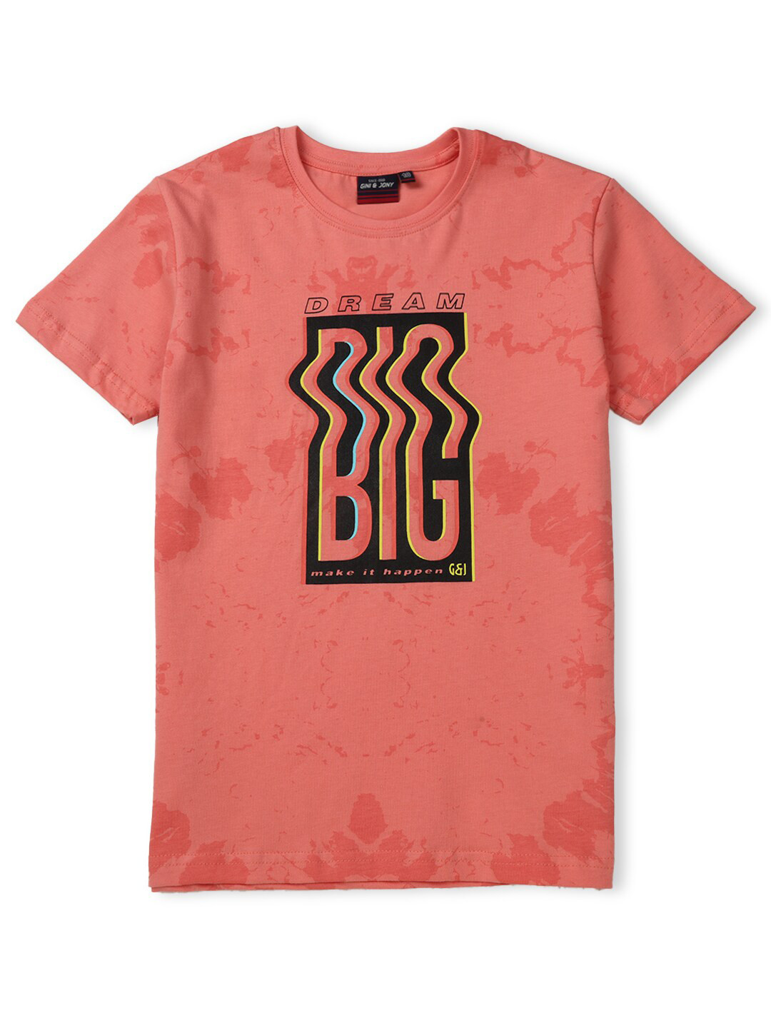 Gini and Jony Boys Peach-Coloured Printed Cotton T-shirt