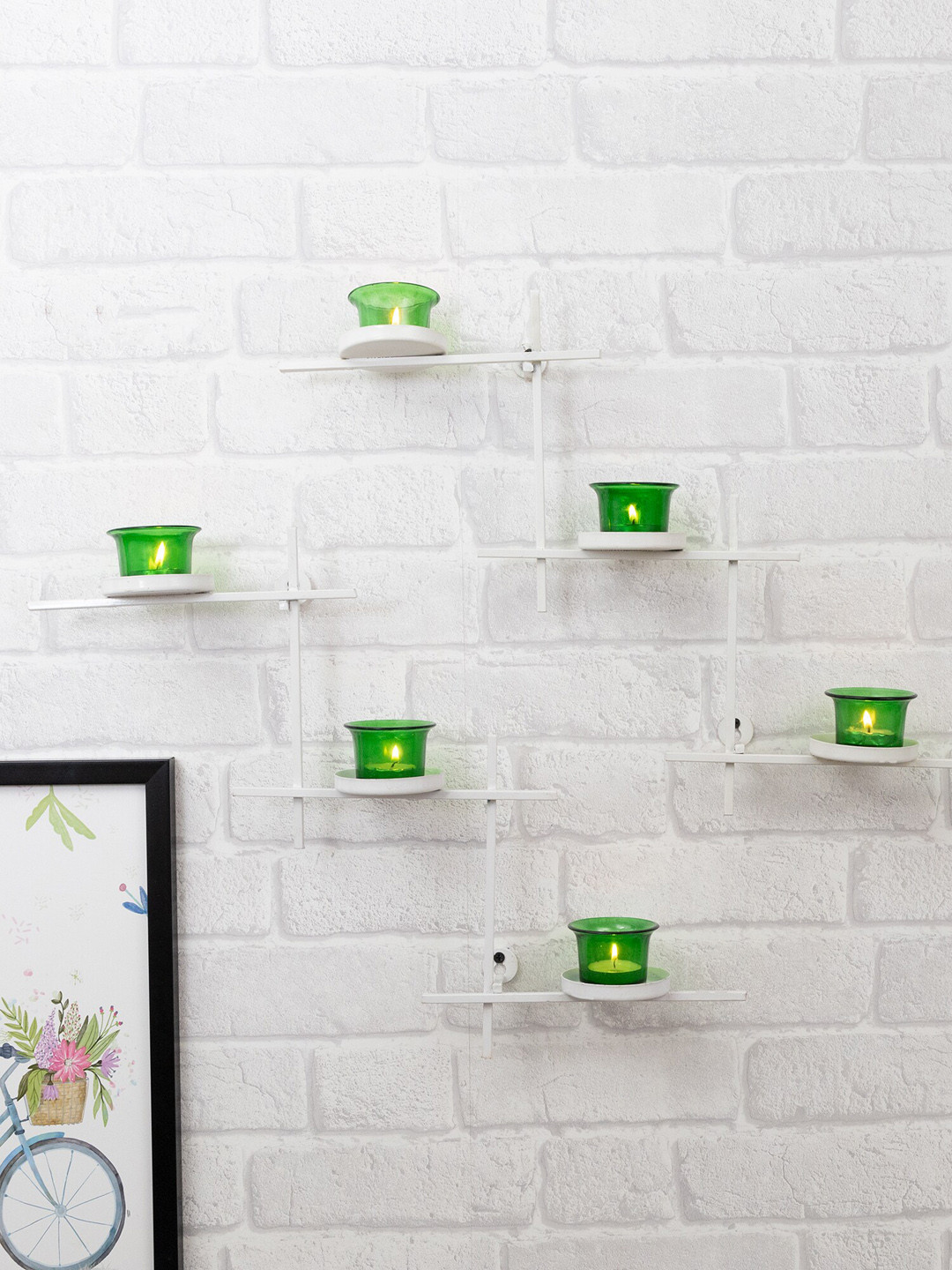 Homesake Set of 2 White Scorching Ladder with Six Votive Metal Tealight Wall Candle Holder