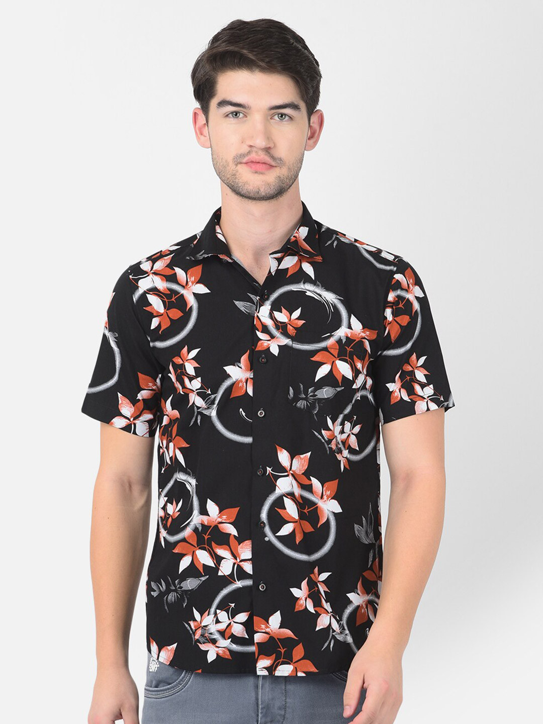 Zeal Men Black Standard Floral Printed Pure Cotton Casual Shirt