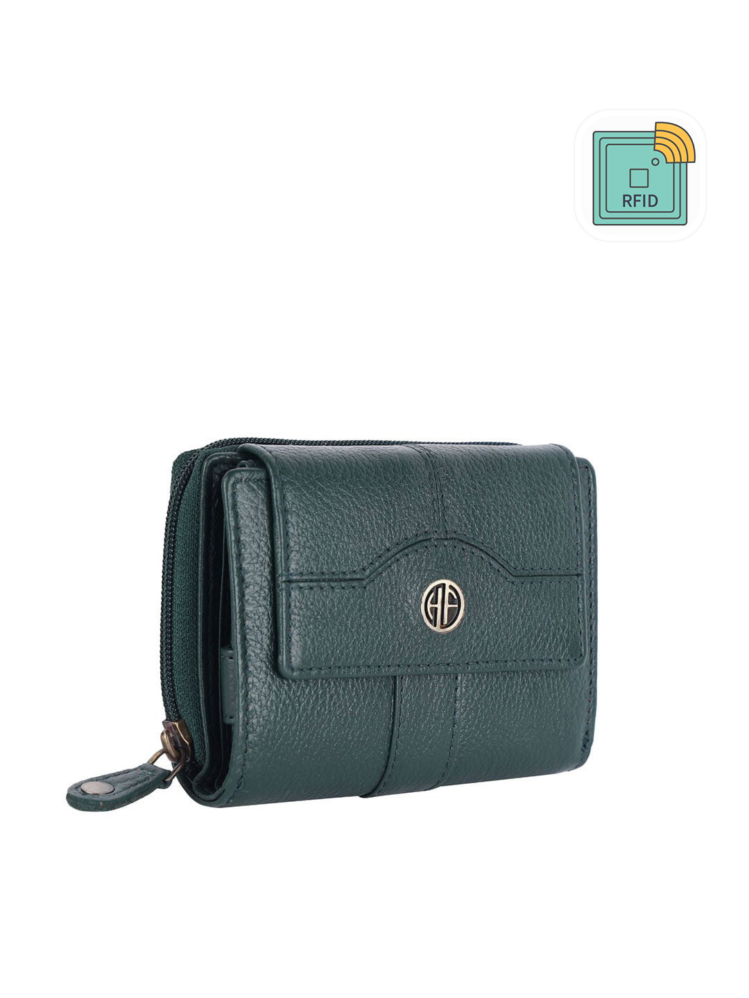 HAMMONDS FLYCATCHER Women Green Leather Zip Around Wallet