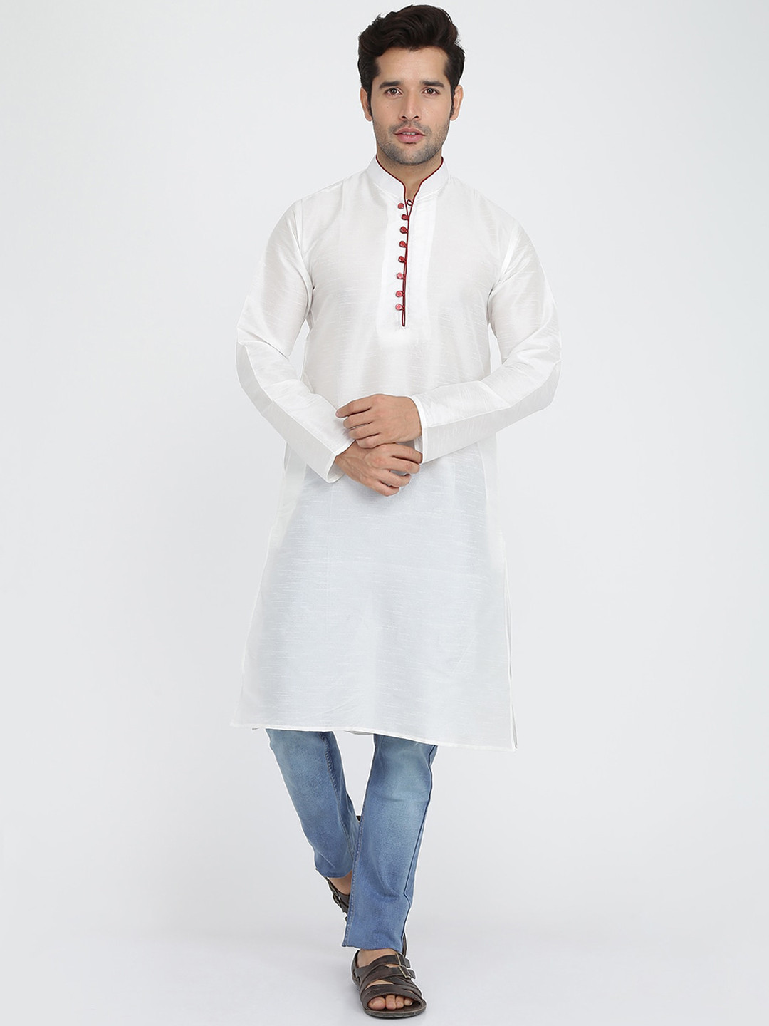 ROYAL KURTA Men White Mandarin Collar Kurta
