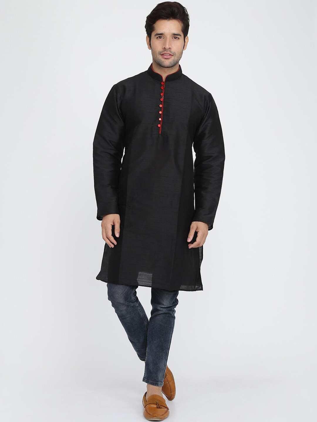ROYAL KURTA Men Black Thread Work Kurta