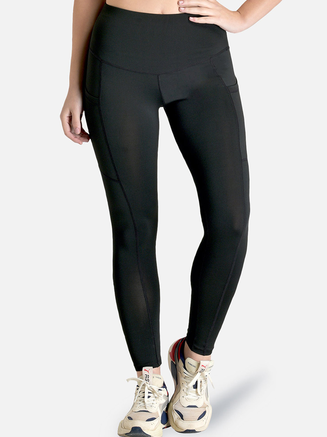 MAKCLAN Women Black Solid Sports Tights