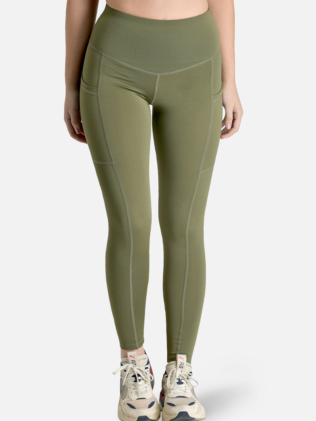 MAKCLAN Women Olive Solid Sports Tights