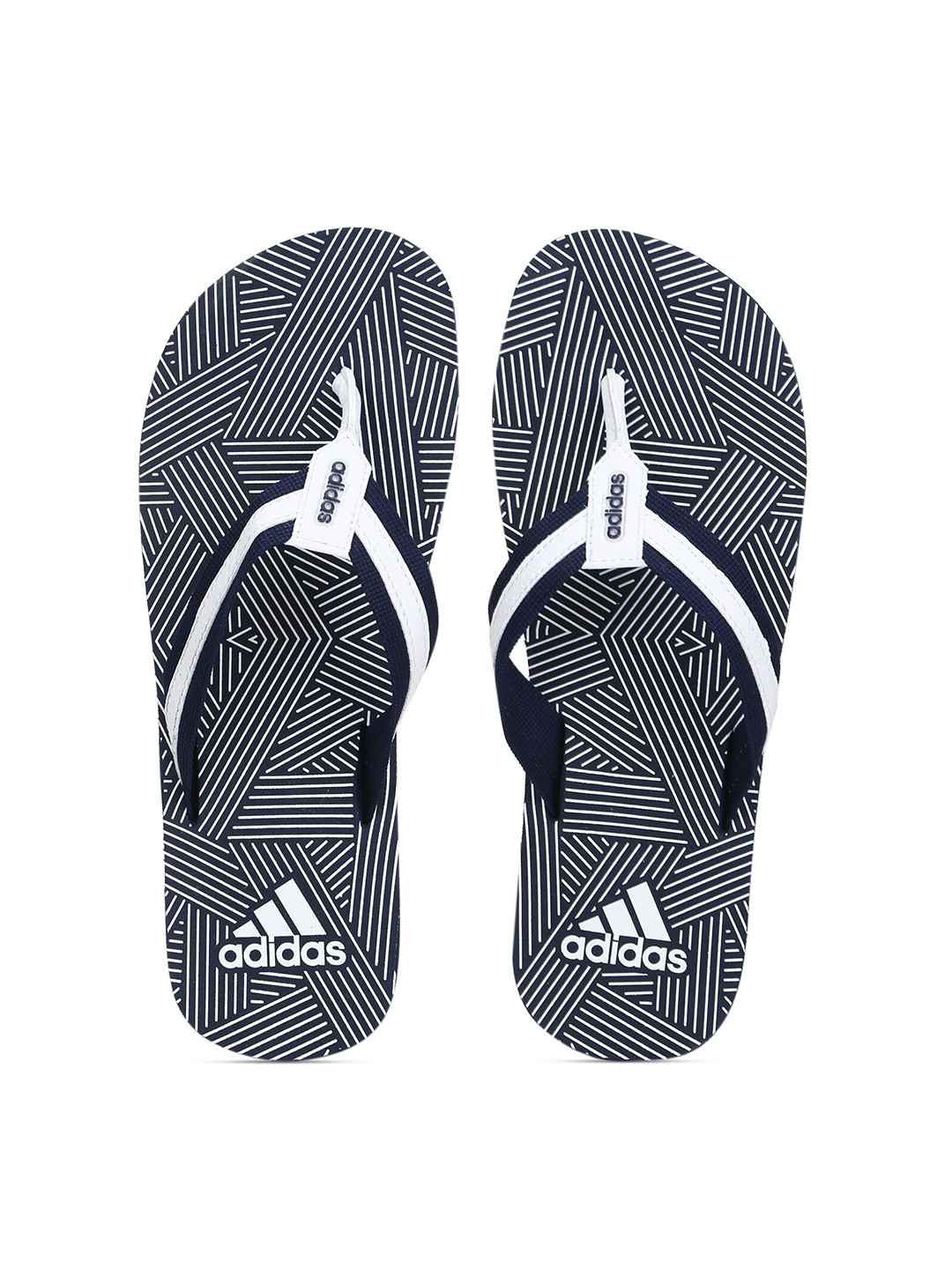 ADIDAS Men Navy Blue & White Striped Sliders