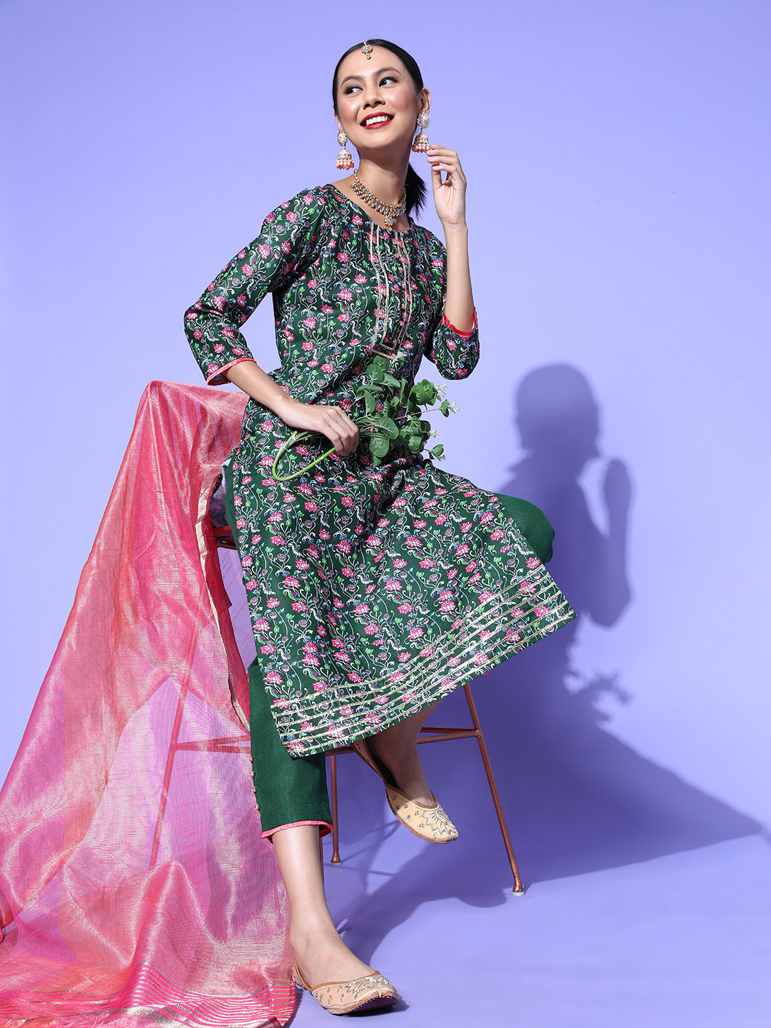 RAJGRANTH Women Ethnic Motifs Pure Cotton Kalamkari 2.0 Kurta Set