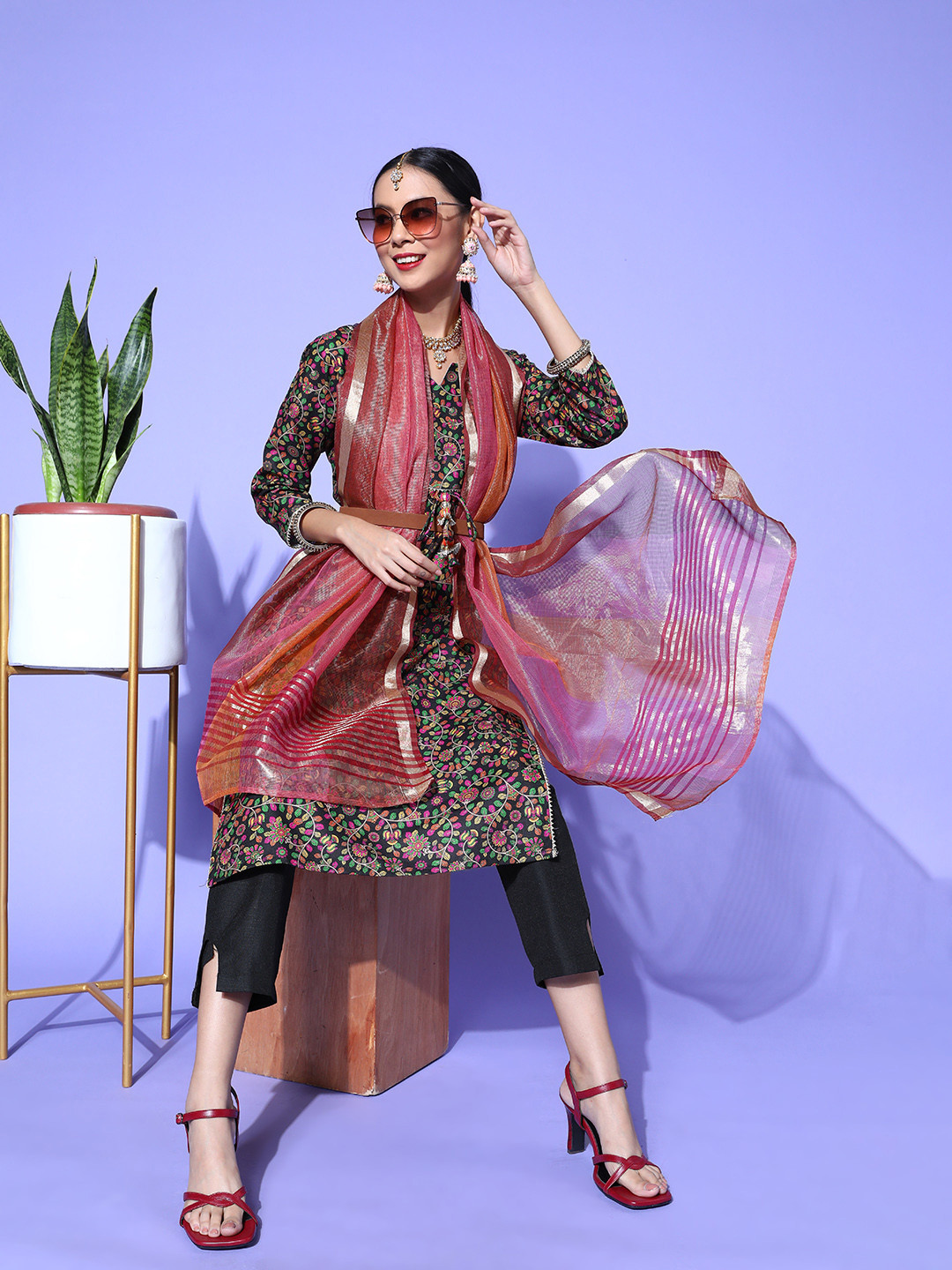 RAJGRANTH Women Ethnic Motifs Pure Cotton Kalamkari 2.0 Kurta Set