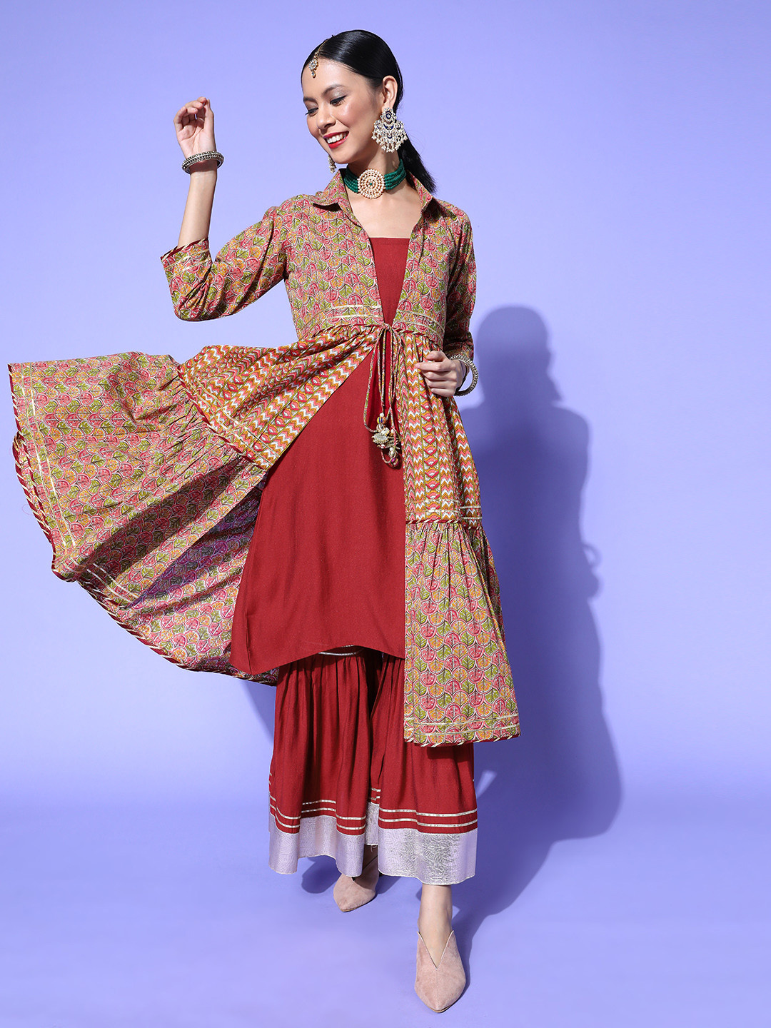 RAJGRANTH Women Ethnic Motifs Pure Cotton Top to Toe Fusion Kurta Set