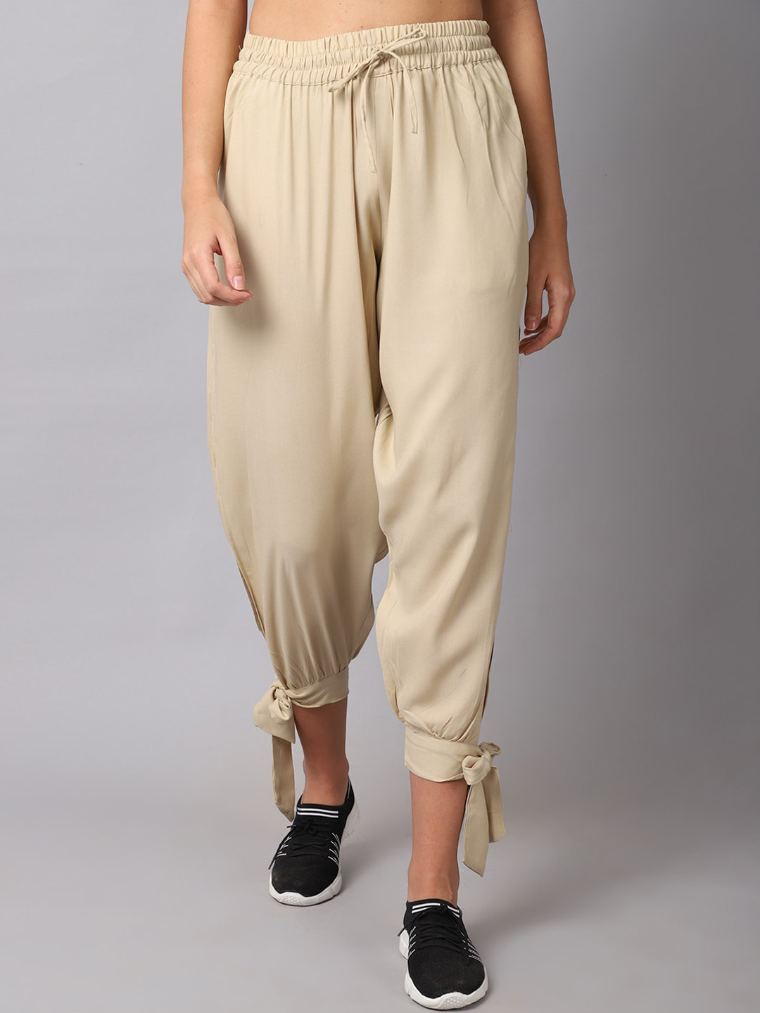 TAG 7 Women Beige Smart Joggers Trousers