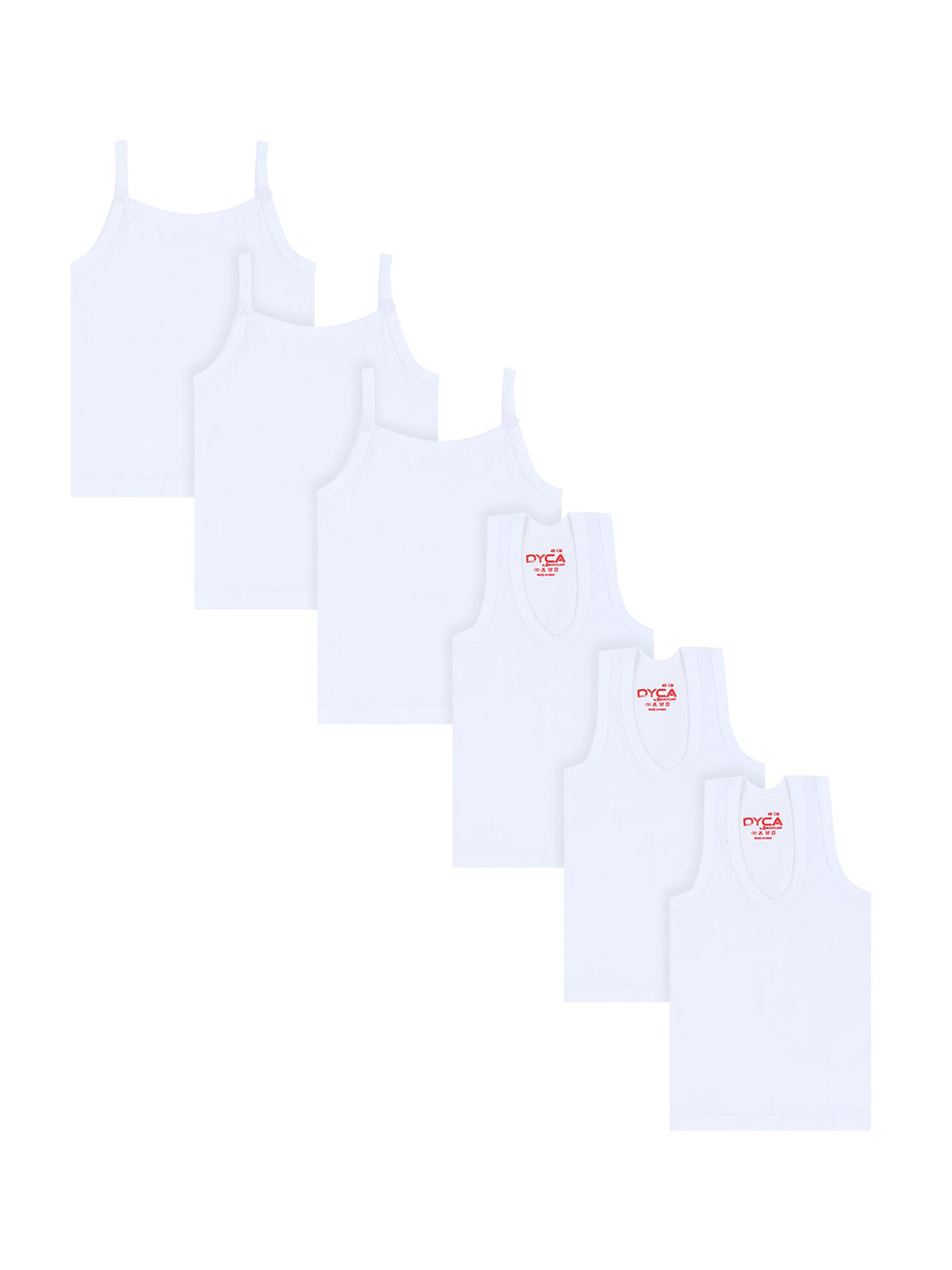 DYCA Girls Pack Of 6 White Solid Cotton Camisoles & Vests-DIA614-PK005_P6-White