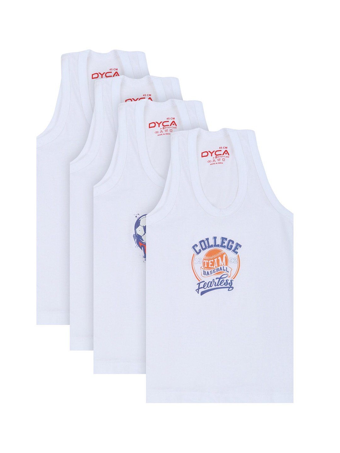 DYCA Boys Pack Of 4 White Typography Printed Innerwear Basic Vests DIA511-PK008_P4-White