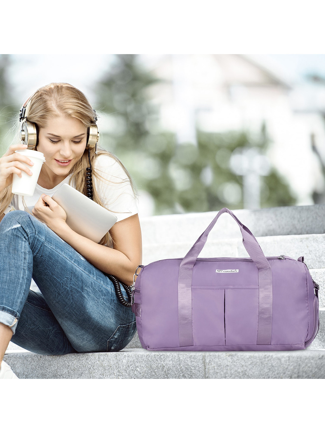 NFI essentials Purple Solid Duffel Bag Shoes & Waterproof Compartment Shoulder Bag
