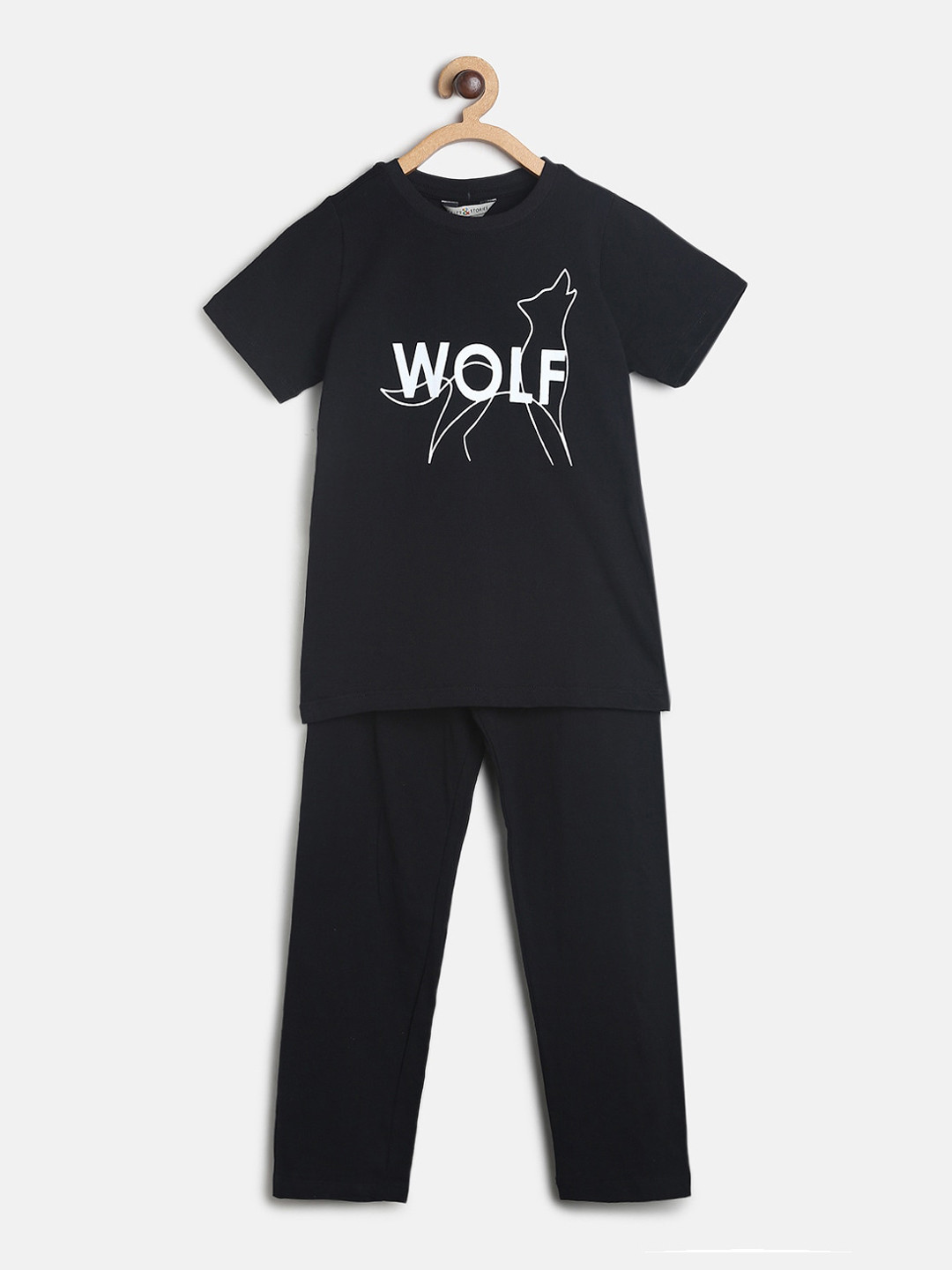 TALES & STORIES Boys Black Printed Night suit