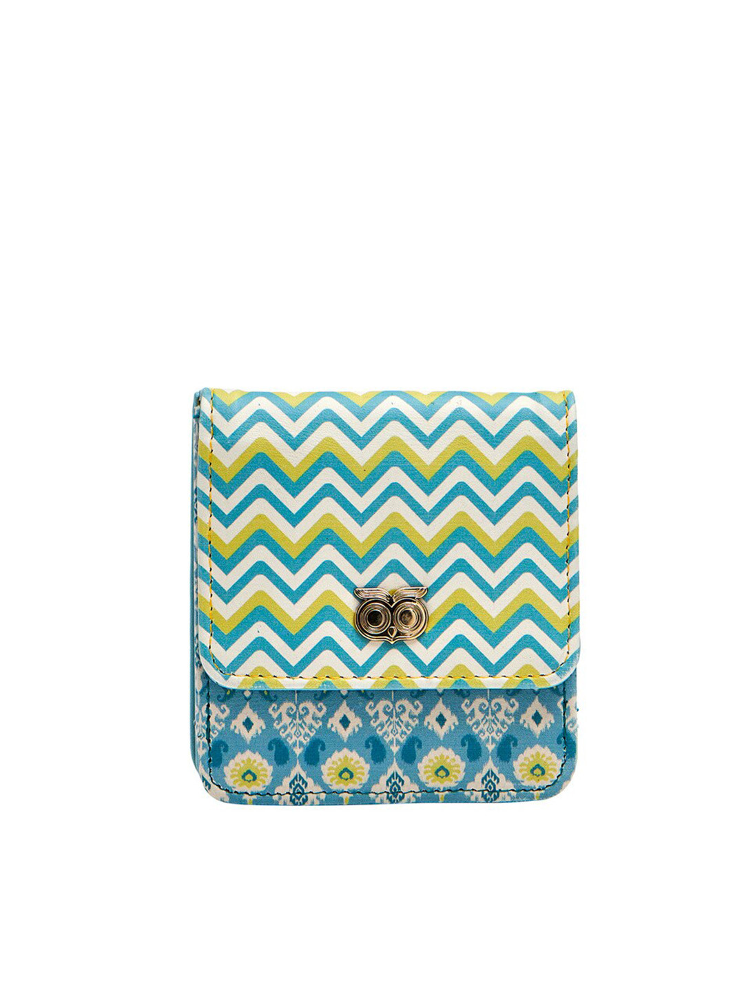 Chumbak Women Blue & Green Printed PU Two Fold Wallet