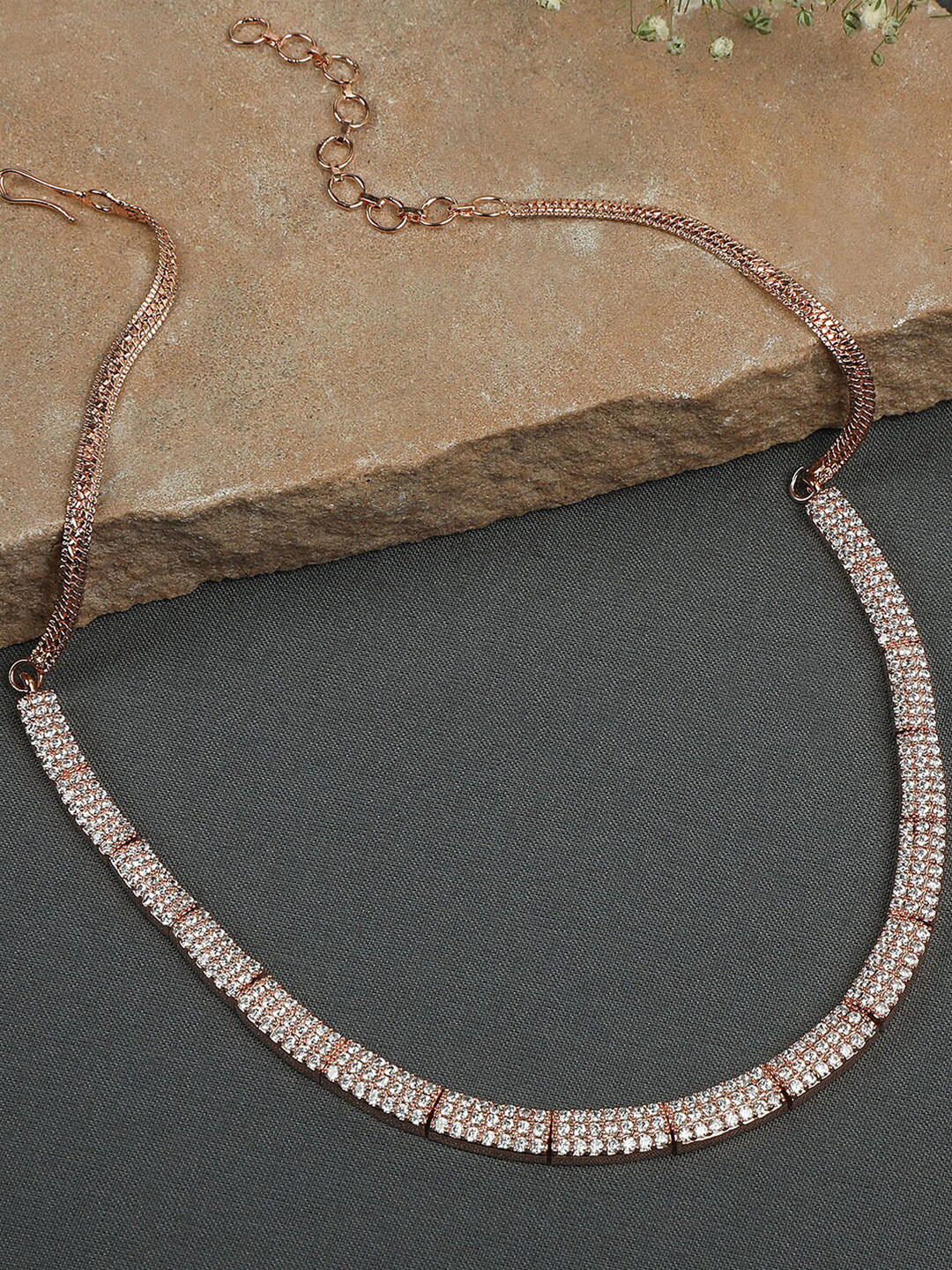 AccessHer Rose Gold Plated & White AD Studded Brass Choker Necklace