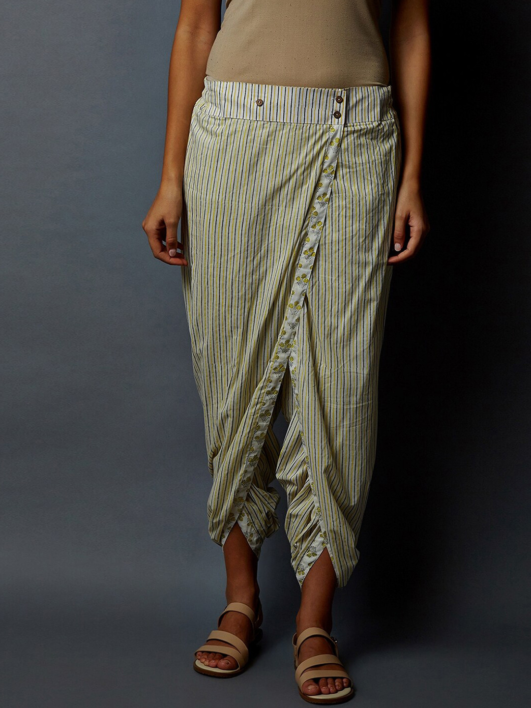 Indian Dobby Women Yellow & White Striped Dhoti