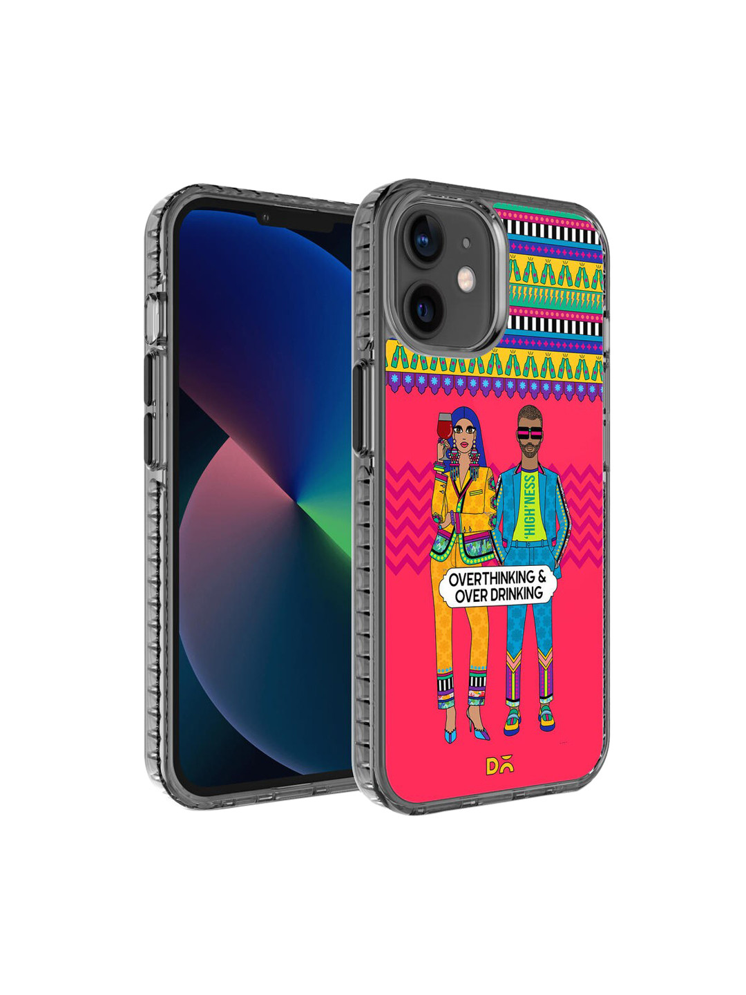 DailyObjects Pink & Yellow Overthinking & Overdrinking iPhone 12 Back Case