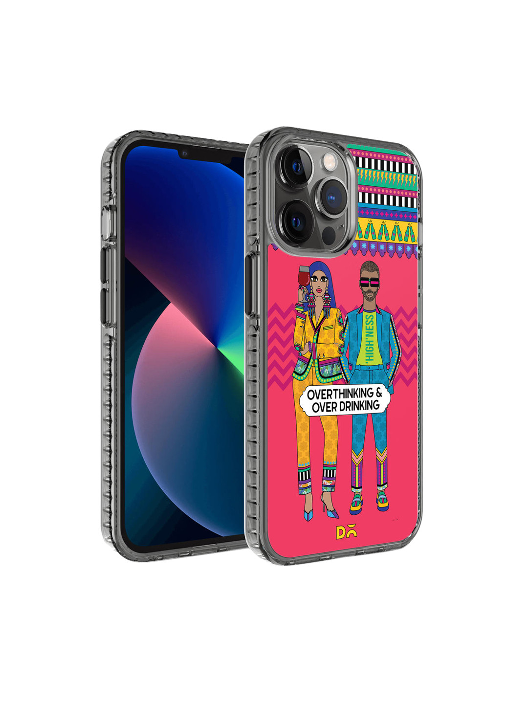 DailyObjects Blue & Red Printed Overthinking & Overdrinking iPhone 12 Pro Phone Case