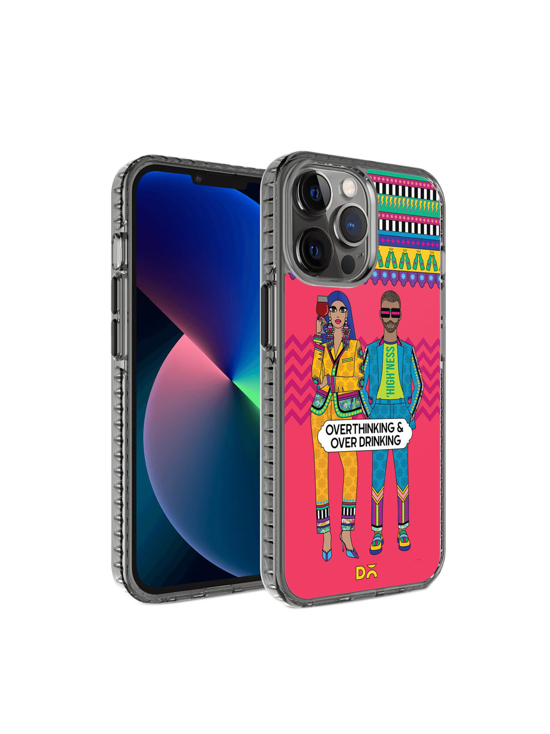 DailyObjects Pink & Blue Printed Overthinking & Overdrinking iPhone 12 Pro Max Phone Case