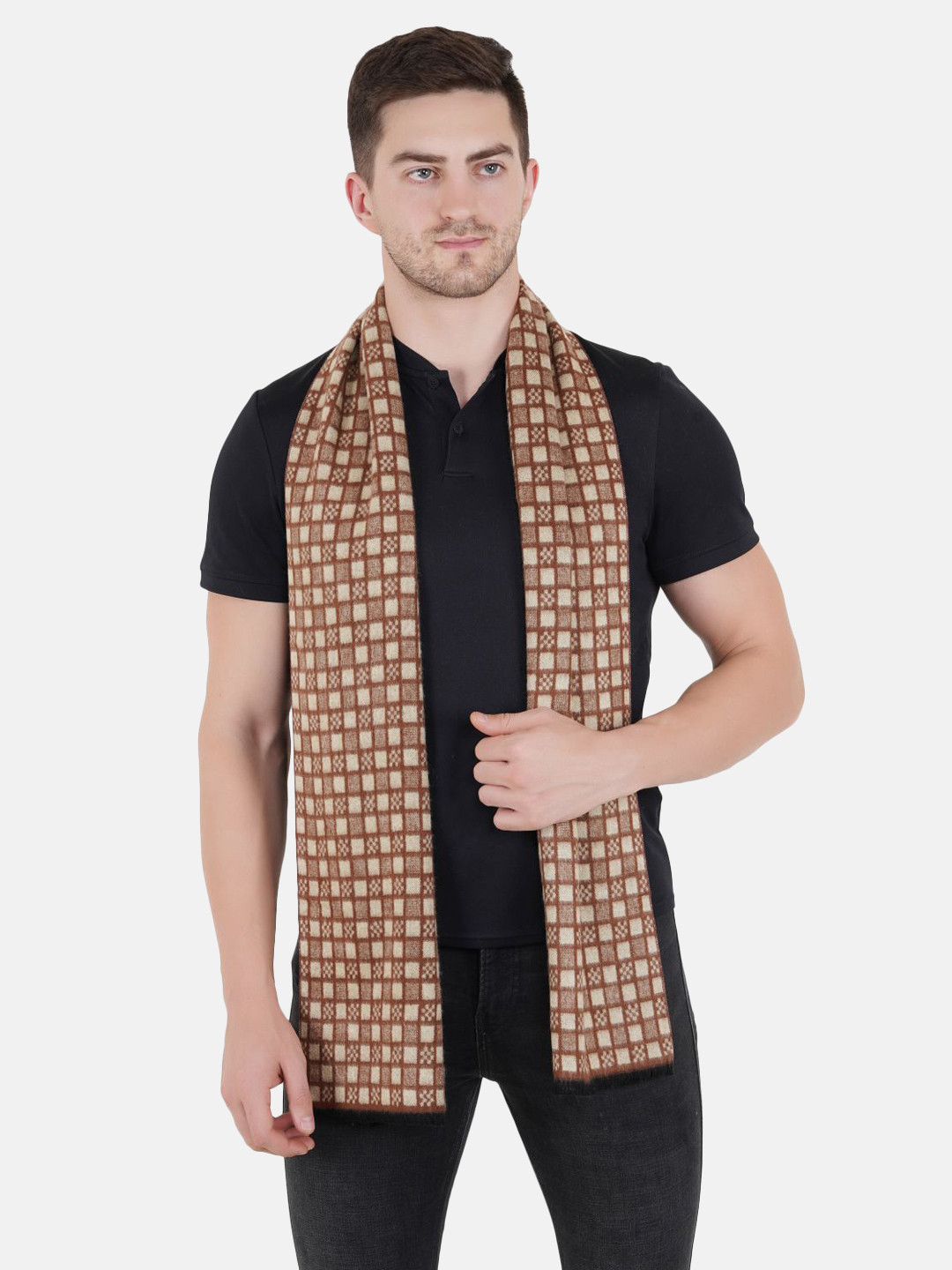 MUFFLY Unisex Brown & Beige Printed Wool & Acrylic Muffler