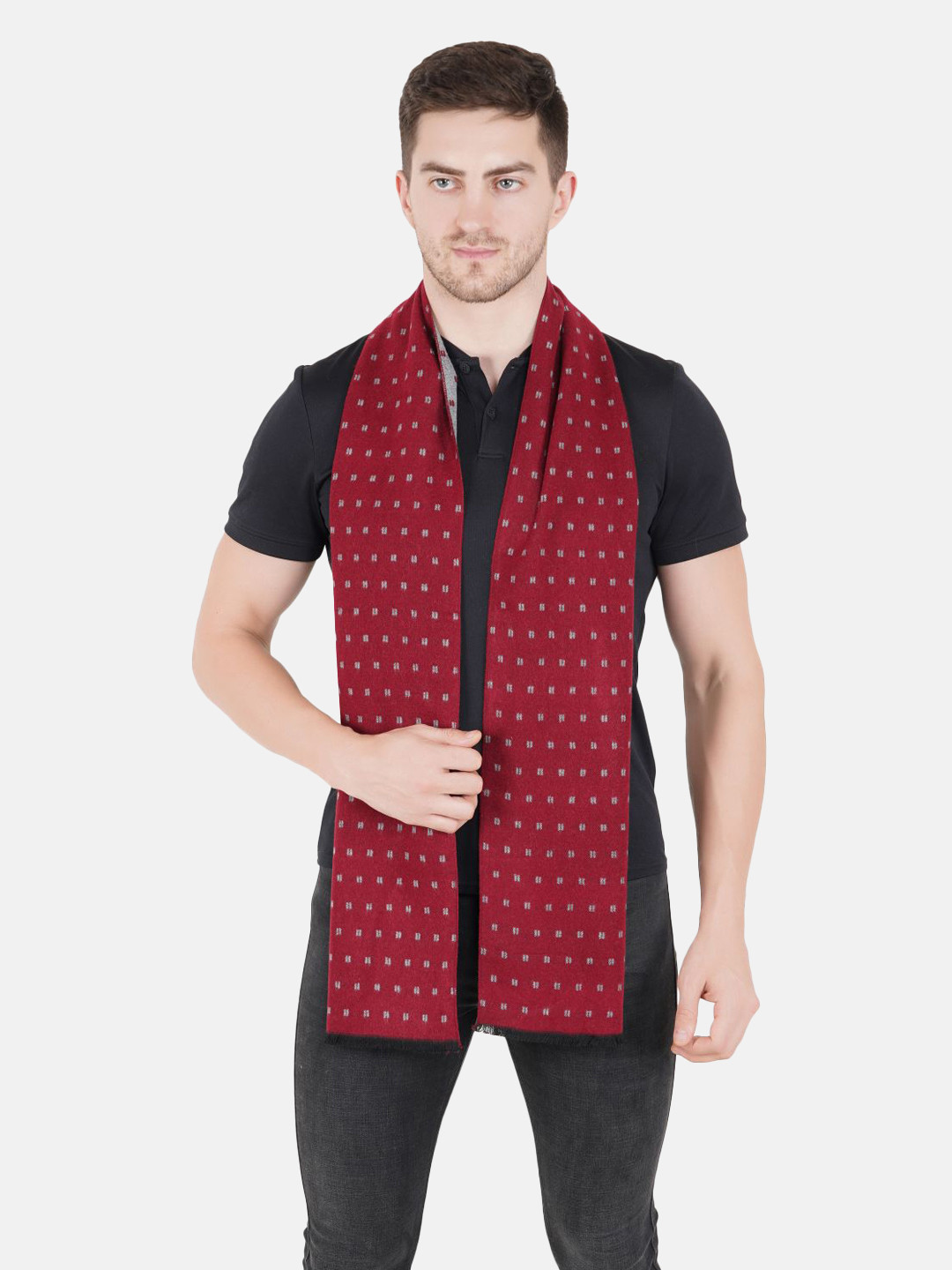 MUFFLY Men Red Printed Reversible Woolen & Acrylic Mufflers