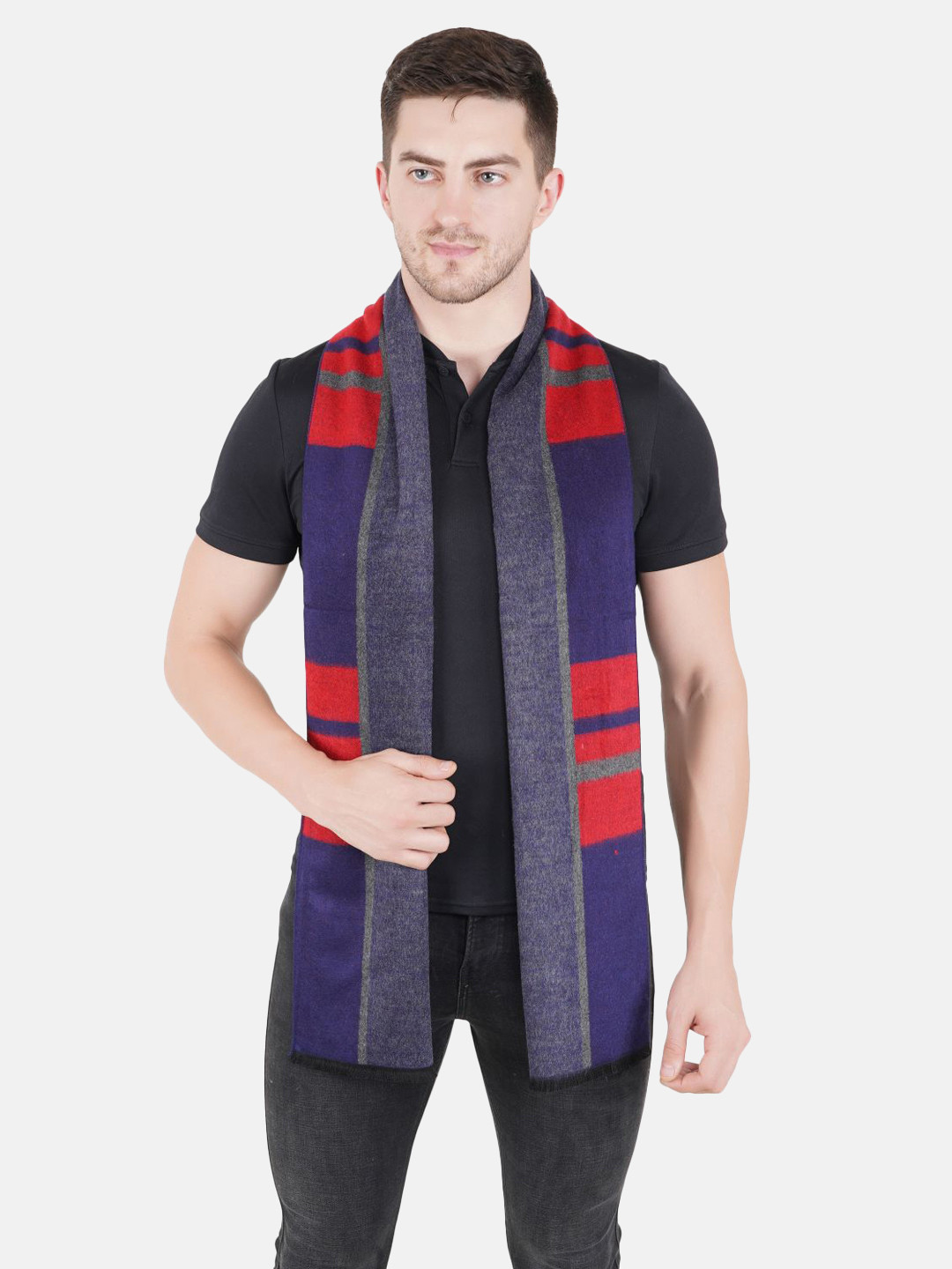 MUFFLY Purple & Red Printed Woven Reversible Cashmere Wrap Mufflers