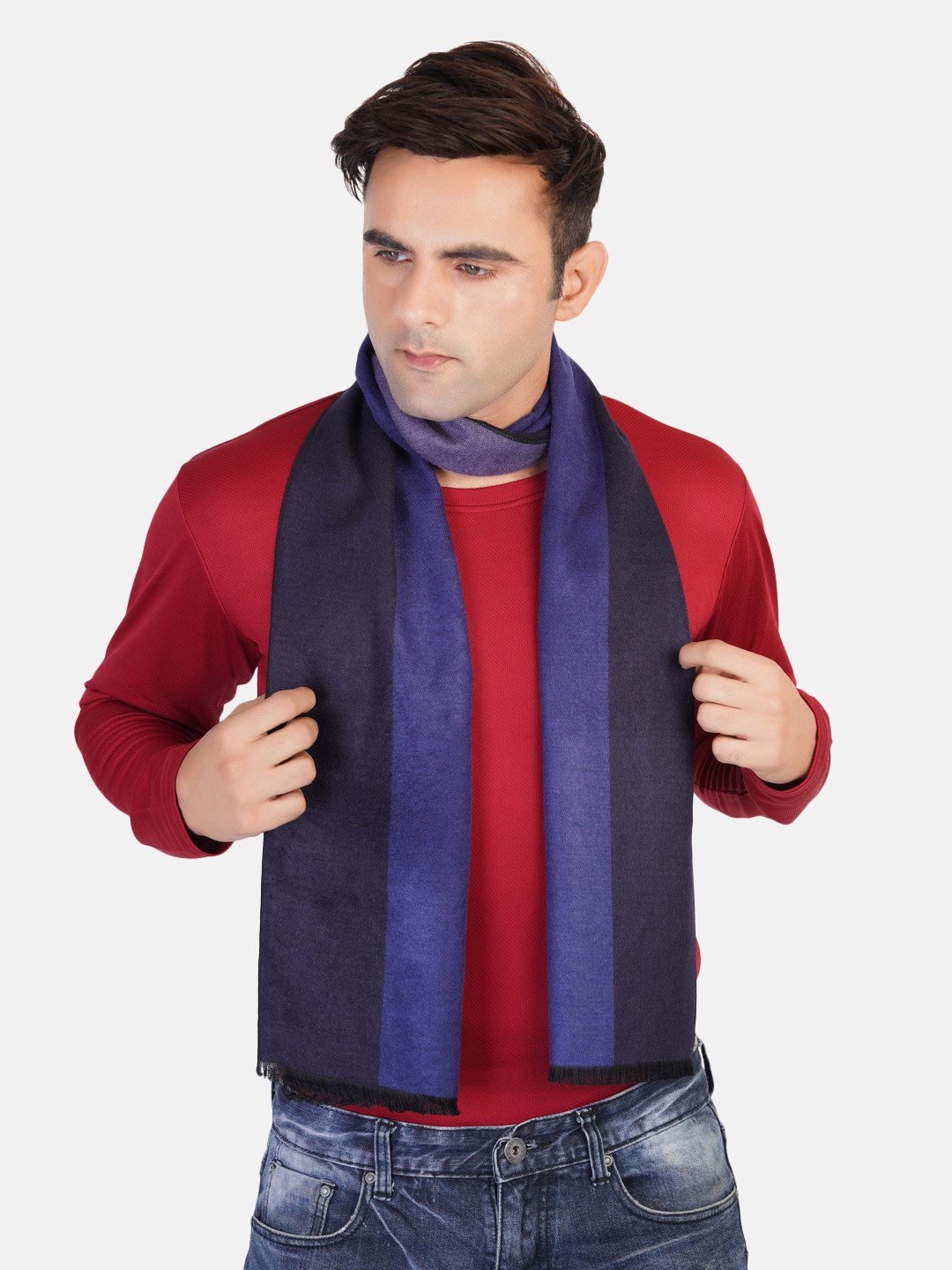 MUFFLY Men Purple Colourblocked Woven Reversible Mufflers