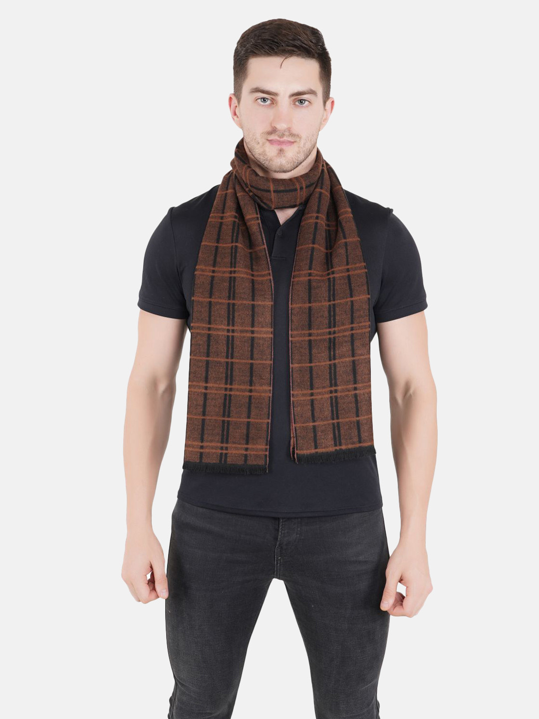 MUFFLY Unisex Brown Checked Mufflers
