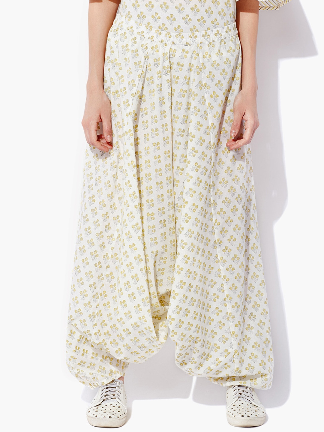 Indian Dobby Women Yellow Block Printed Pure Cotton Relaxed-Fit Harem Pants