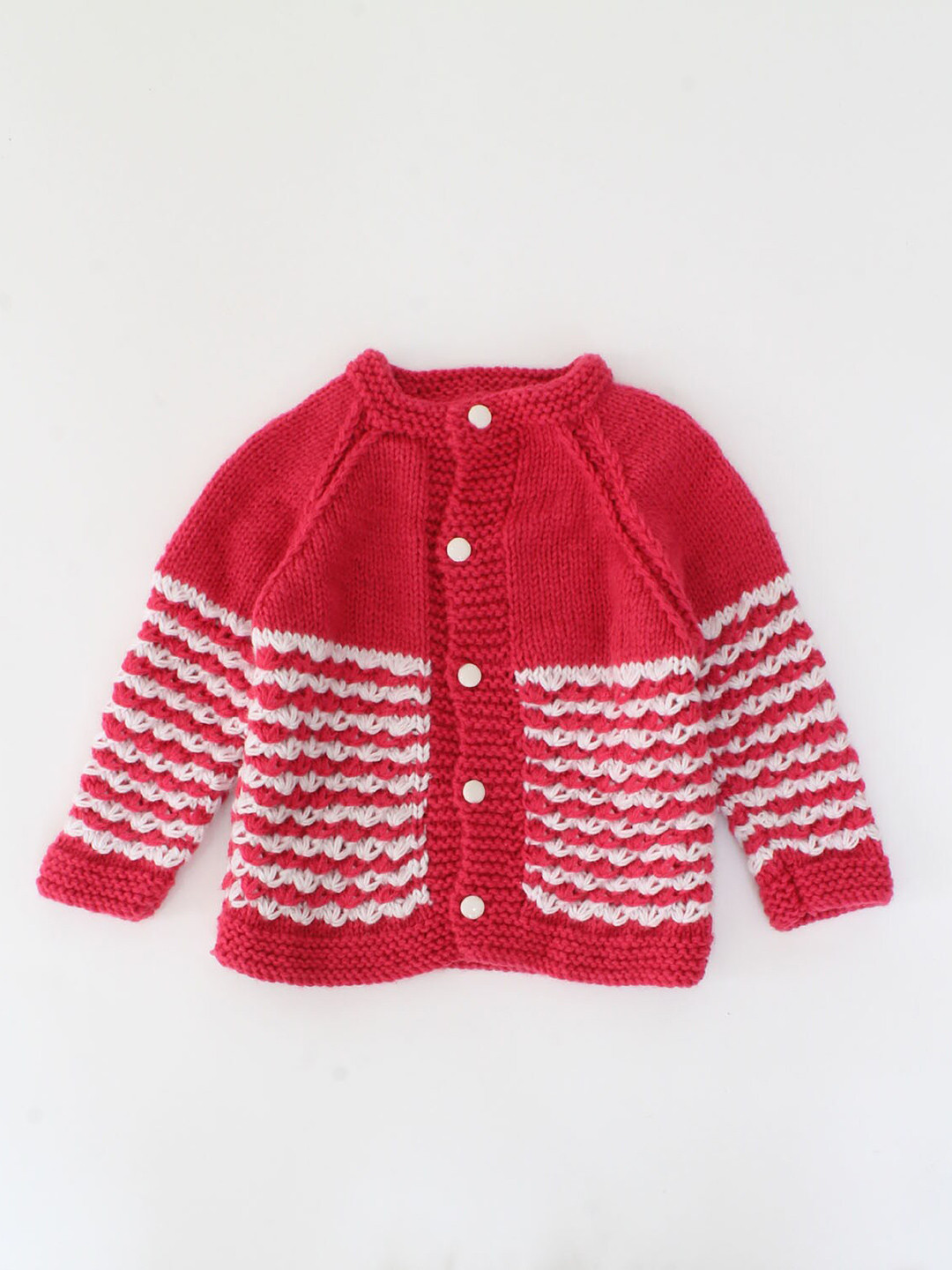 Woonie Unisex Kids Red & White Self Design Cardigan