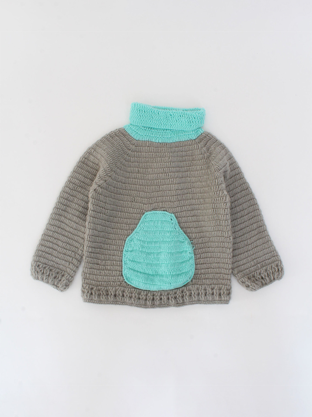 Woonie Unisex Kids Grey & Green Centre Pocket Detail Pullover