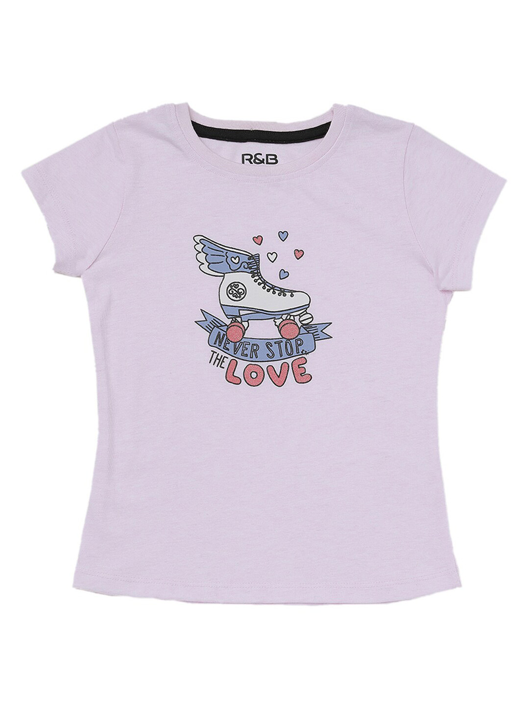 R&B Girls Pink Printed Cotton T-shirt